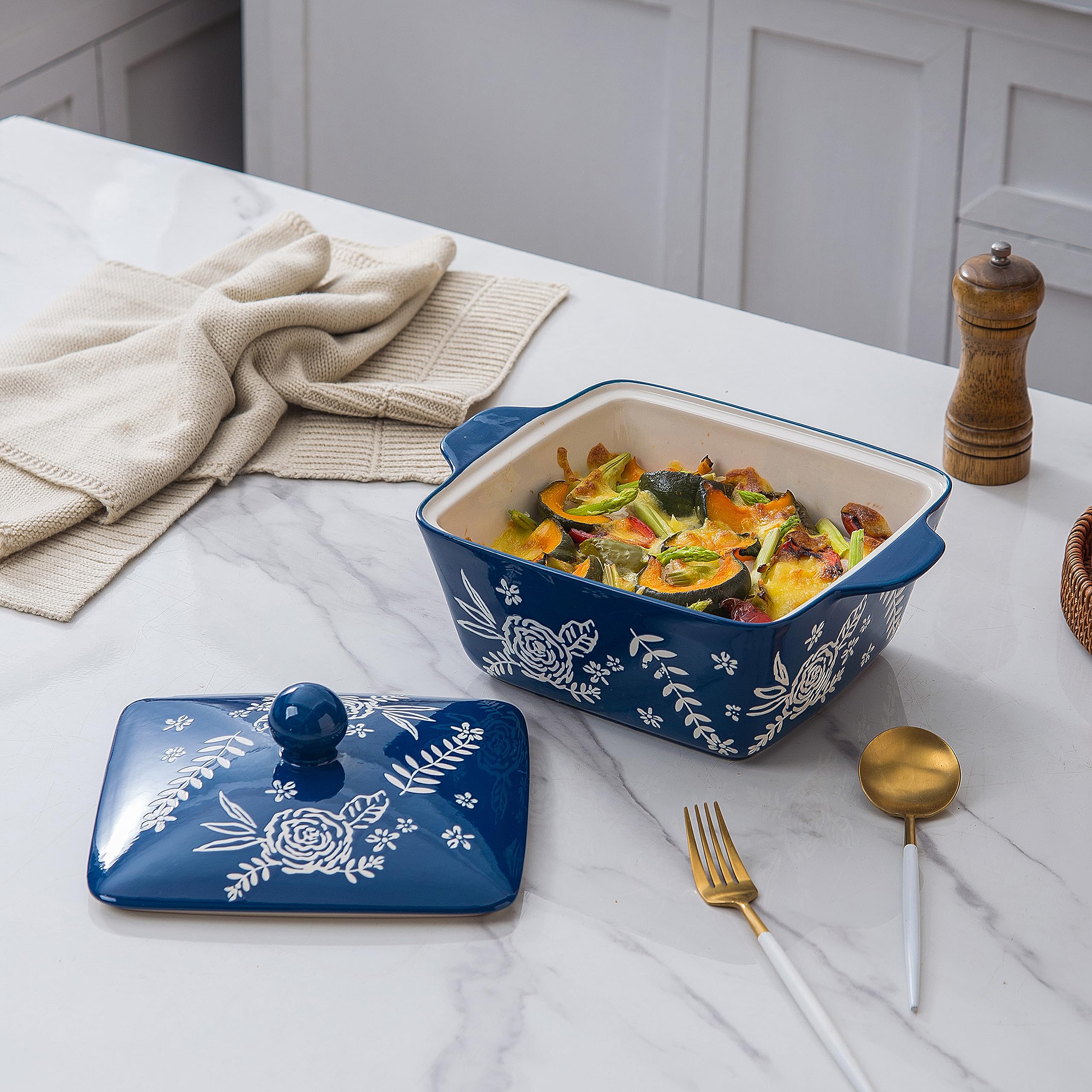 Wisenvoy 3.5QT Ceramic Casserole Dish with Lid - Oven Safe Baking Dish for Lasagna, Casseroles & Roasting - Perfect for Family Dinners & Holiday Cooking