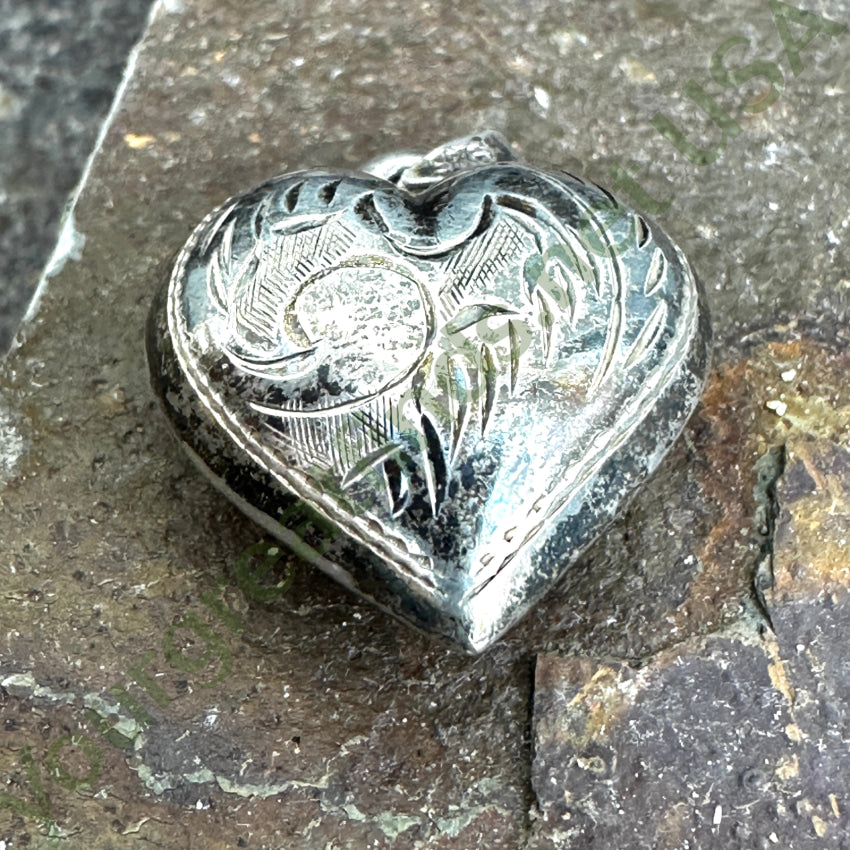 Sterling Silver Puffy Heart Pendant Necklace - Handcrafted Etched Design Jewelry for Women, Perfect Gift for Valentine's Day, Anniversary & Special Occasions