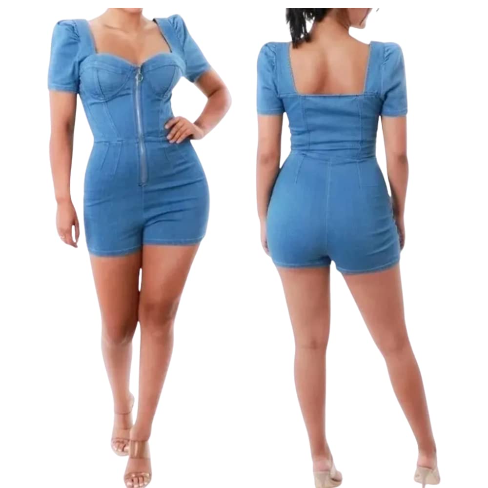 Women's Denim Romper Shorts - Casual Short Sleeve Jumpsuit for Summer | Perfect for Beach, Picnic & Outdoor Activities