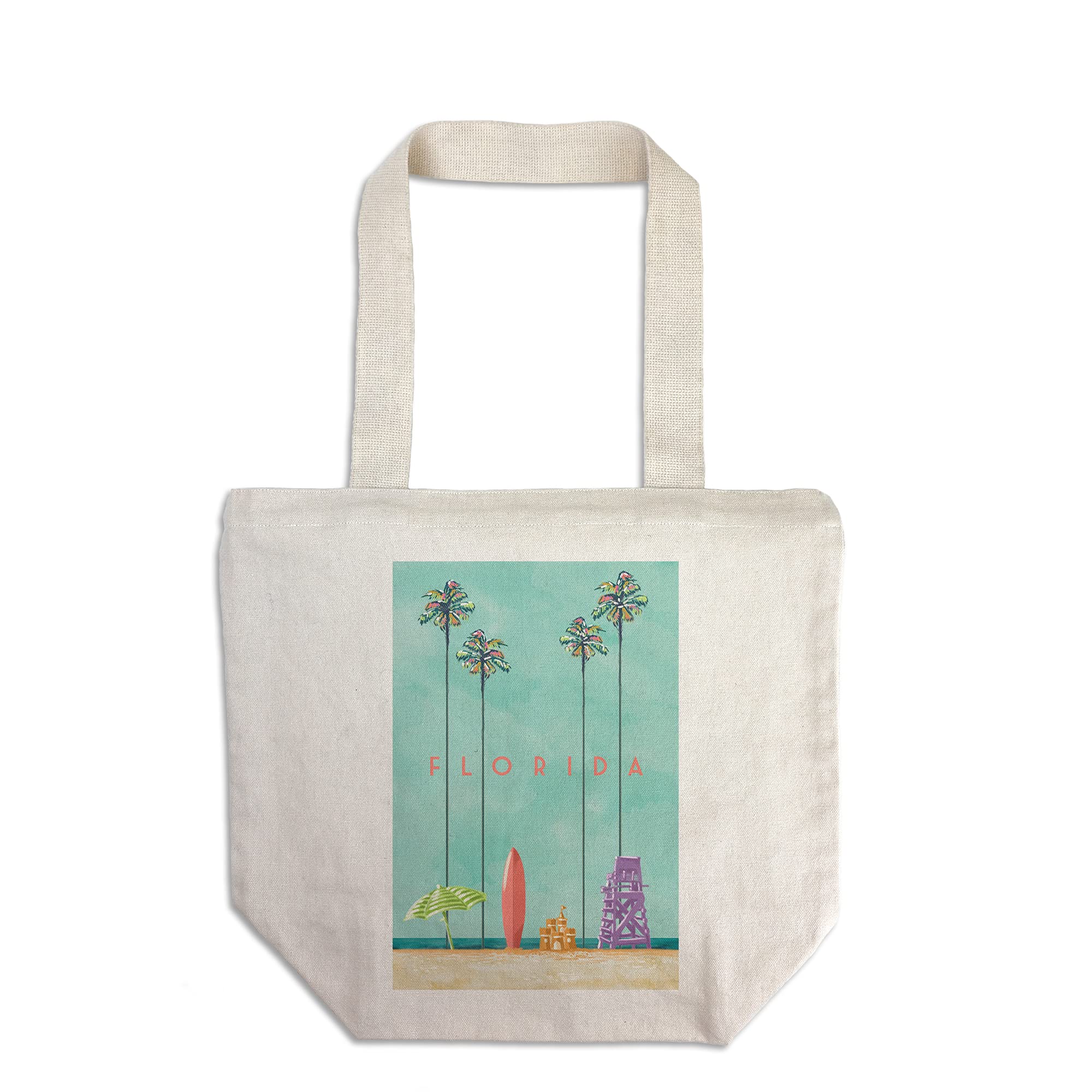 Lantern Press Florida Tall Palms Beach Scene Tote Bag - 100% Cotton Canvas Reusable Shopping Bag - Perfect for Beach Trips, Groceries & Eco-Friendly Lifestyle