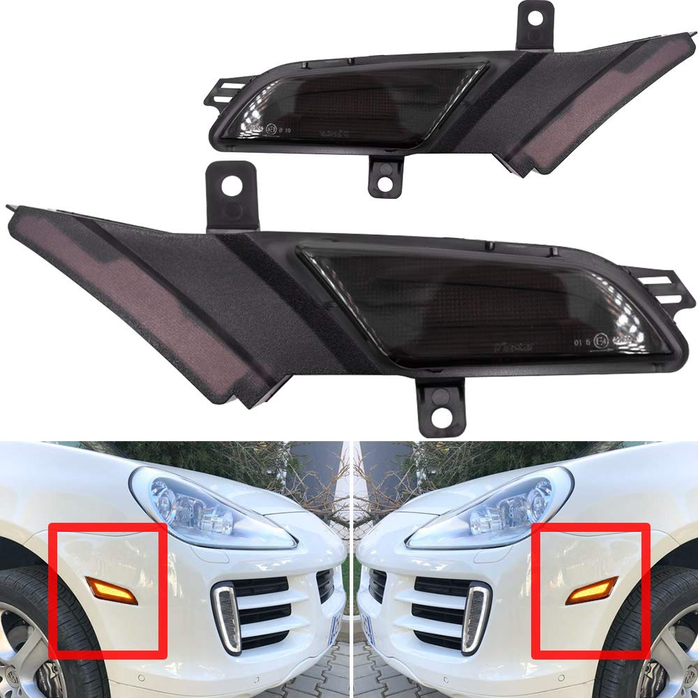 2006-2010 Porsche Cayenne 967 LED Side Marker Lights - Xenon White DRL & Amber Turn Signals with Black Smoked Lens - Direct Replacement for OEM Sidemarker - Perfect for Night Driving & Custom Car Styling