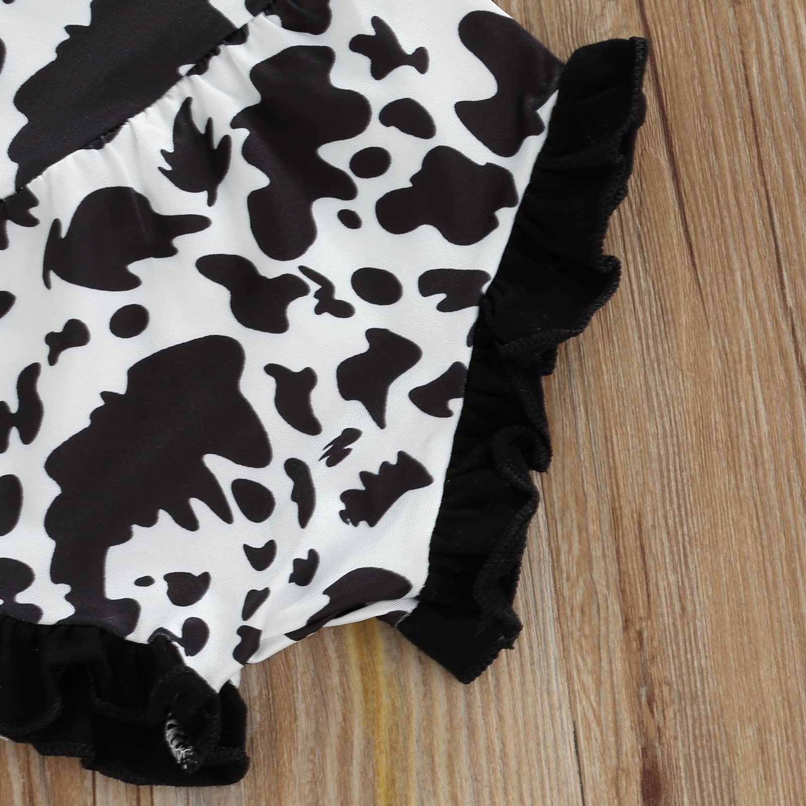 Lefyira Baby Girls Summer Outfit - Cow Print Romper with Ruffle Short Sleeves & Letter Bodysuit | Newborn Bloomers & Headbands Set | Perfect for Photography, Playdates & Summer Adventures