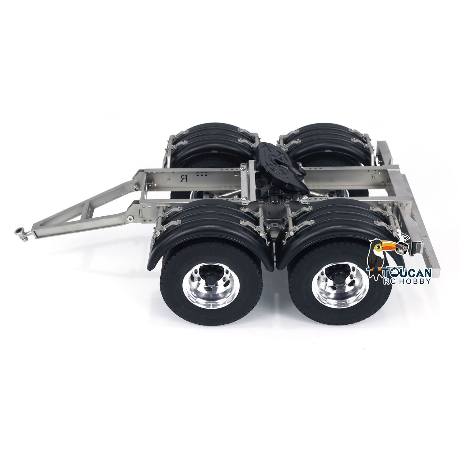 1/14 Scale 2 Axles Metal Trailer with Fifth Wheel Traction for LESU RC Car Truck - Realistic Radio Controlled Vehicle Simulation Model for Off-Roading & Construction Scenes