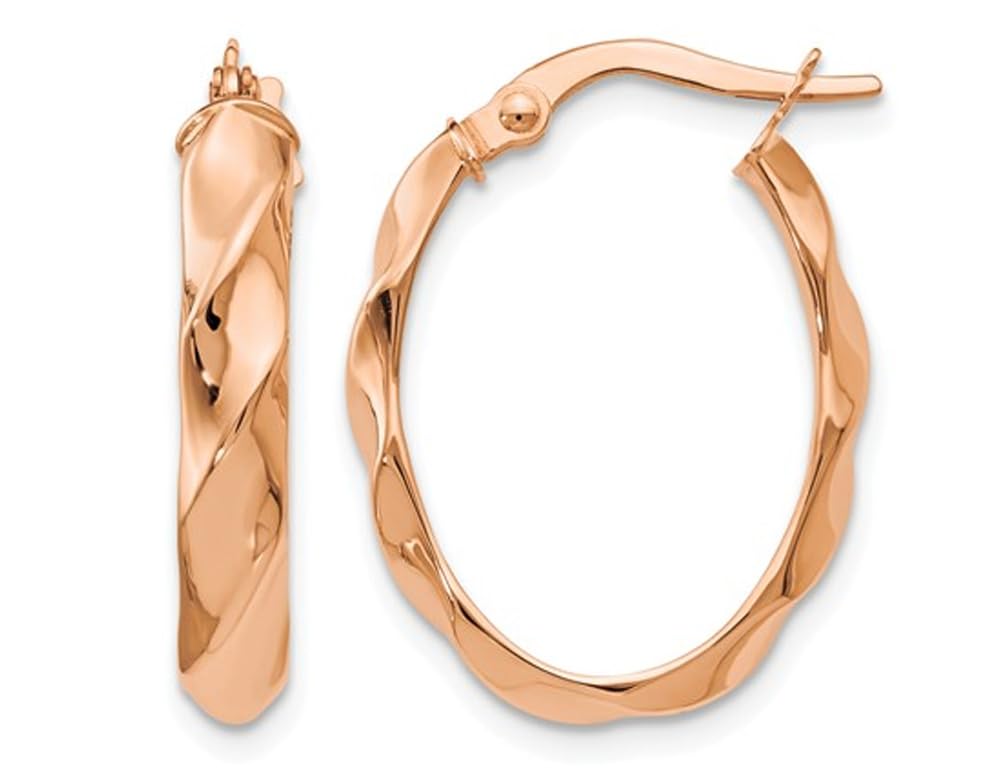 14K Rose Gold Twisted Hoop Earrings for Women - 4mm Thick Polished Pink Gold Hoops - Perfect for Everyday Wear, Date Nights & Special Occasions