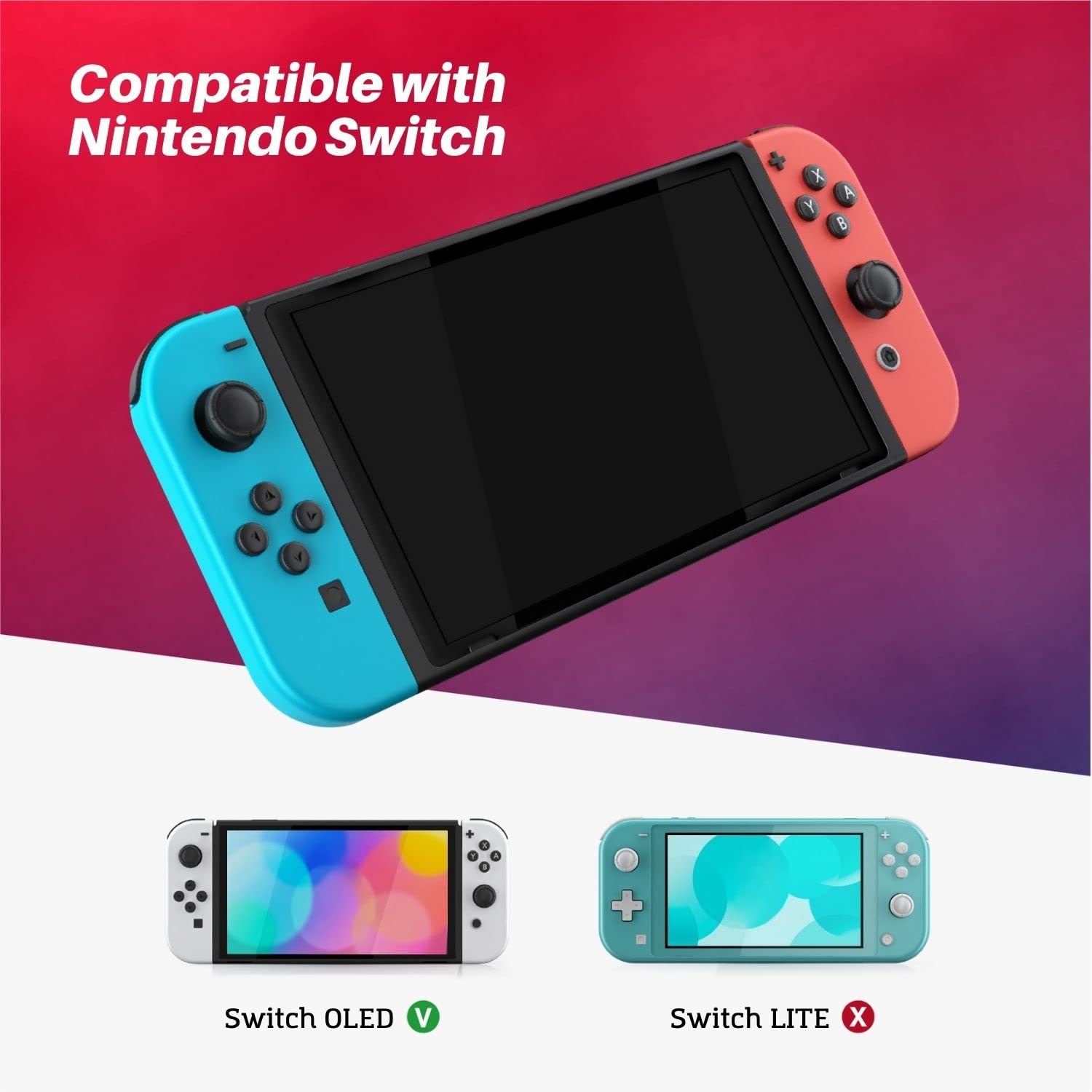Premium Silicone Joycon Case for Nintendo Switch & OLED - Protective Controller Cover with Thumb Grip Caps (Neon Blue+Red) - Perfect for Gaming, Travel & Long Play Sessions