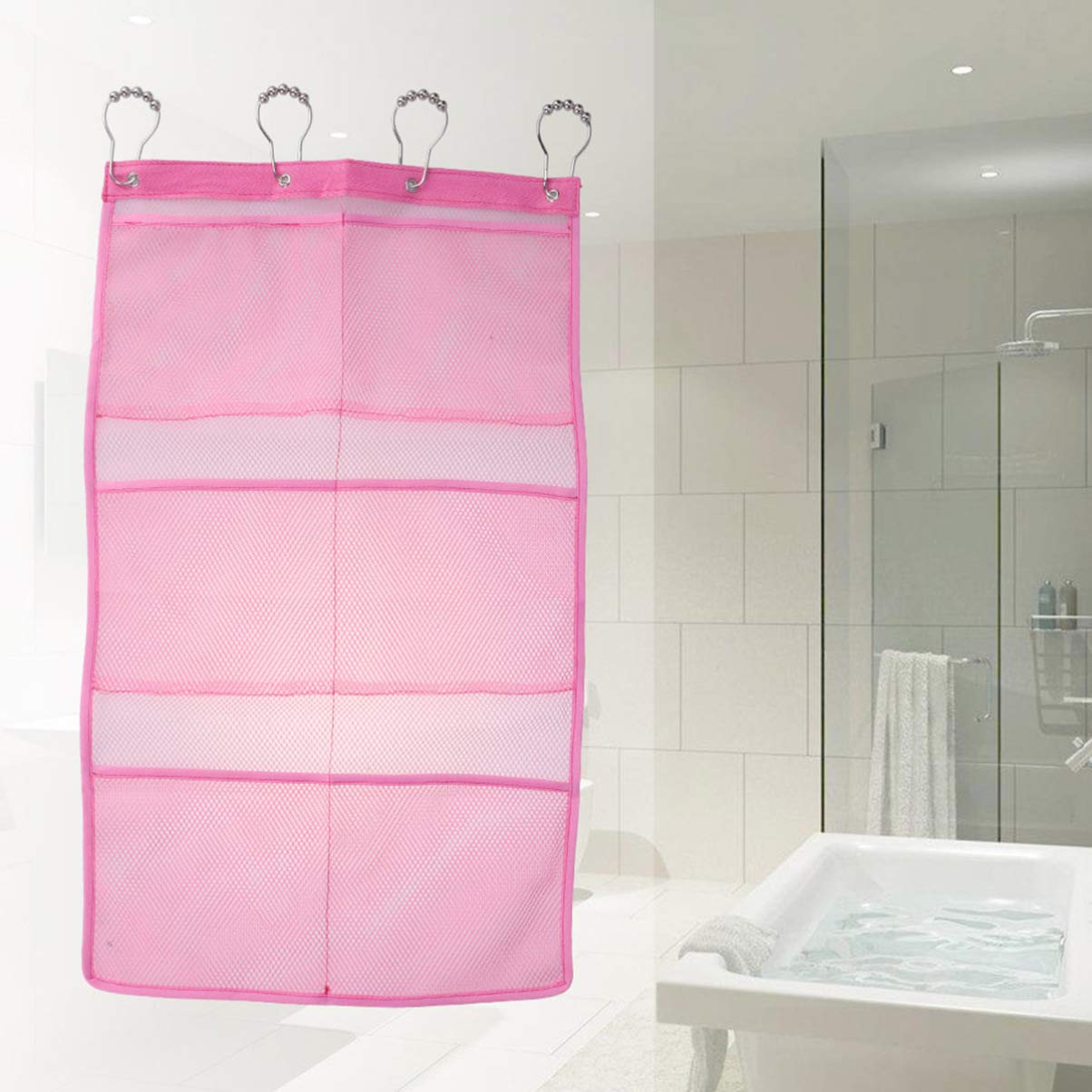Cabilock 1pc Mesh Hanging Shower Organizer with 6 Pockets - Portable Bathroom Storage for Razors, Shampoo, Conditioner & Soap - Perfect for Small Spaces & Travel Use