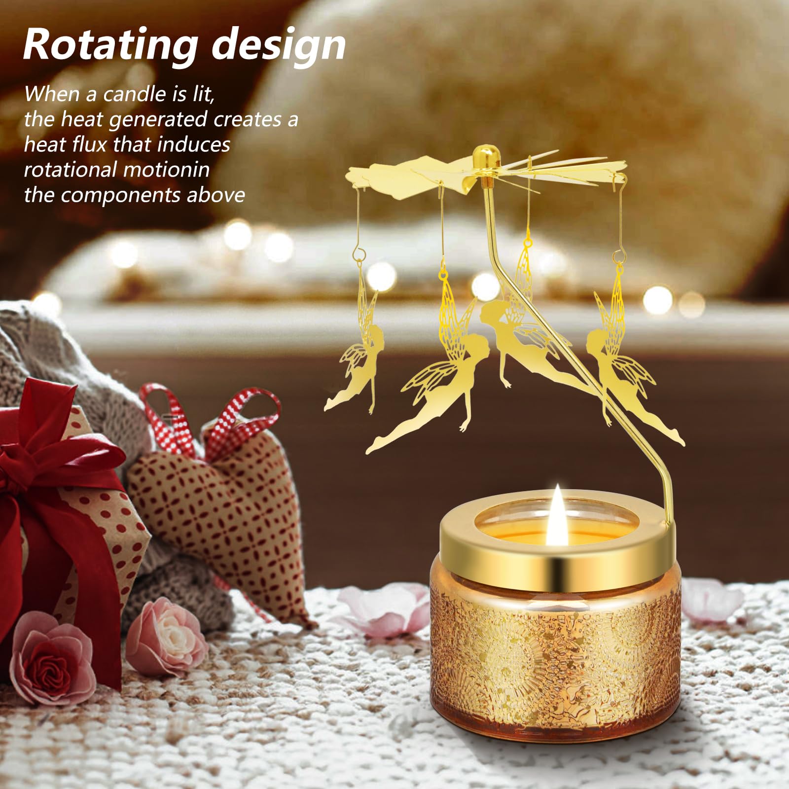 Girl with Wings Rotating Scented Candles Gift Set - Birthday, Christmas, Thanksgiving Present for Women - Perfect for Mom, Sister, Girlfriend & Friends - Home Decor, Relaxation & Romantic Ambiance