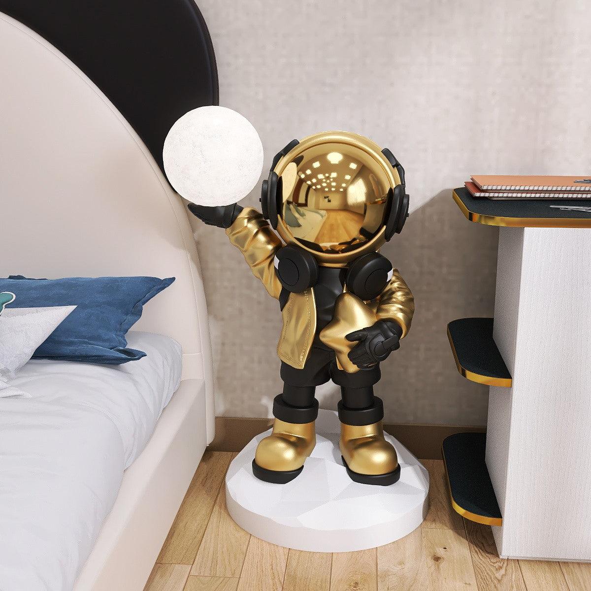 Apollo Astronaut LED Floor Lamp with Built-in Rechargeable Battery - Modern Space-Themed Lighting for Bedroom, Living Room, or Office Decor