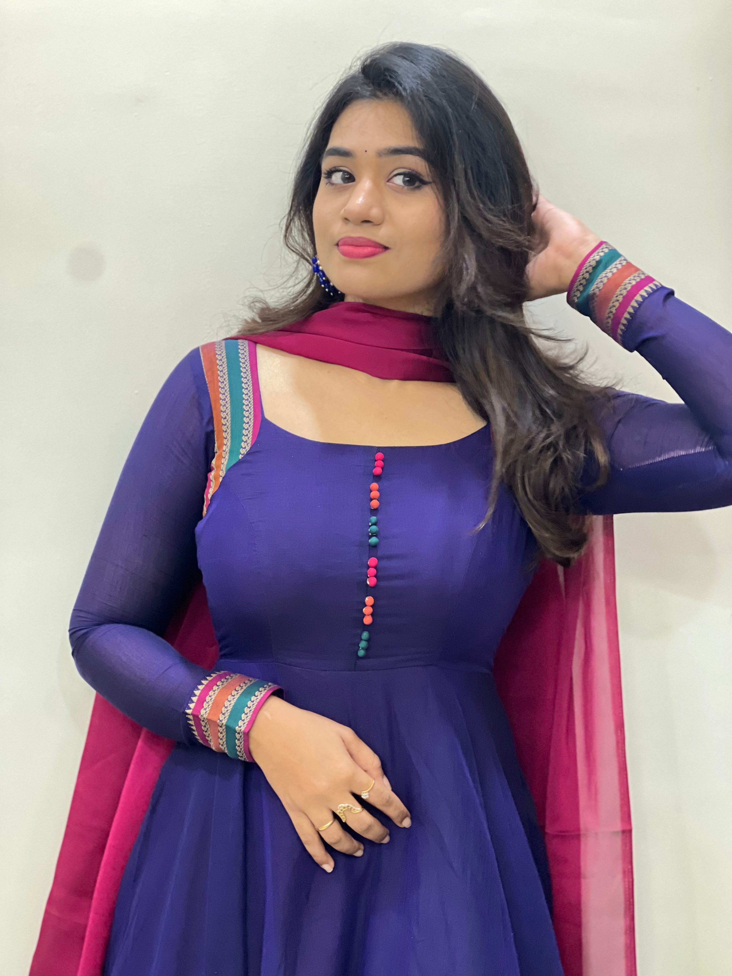 DD658 Meenakshi Pure Handloom Anarkali Dress - Traditional Indian Ethnic Wear for Women - Perfect for Weddings, Festivals & Special Occasions
