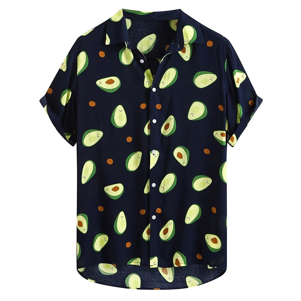 SLATIOM Men's Funny Printed Short Sleeve Casual Shirt - Turn Down Collar Office Blouse & Kimono Cardigan - Classic Style for Work, Parties & Daily Wear (Color A, Size L)