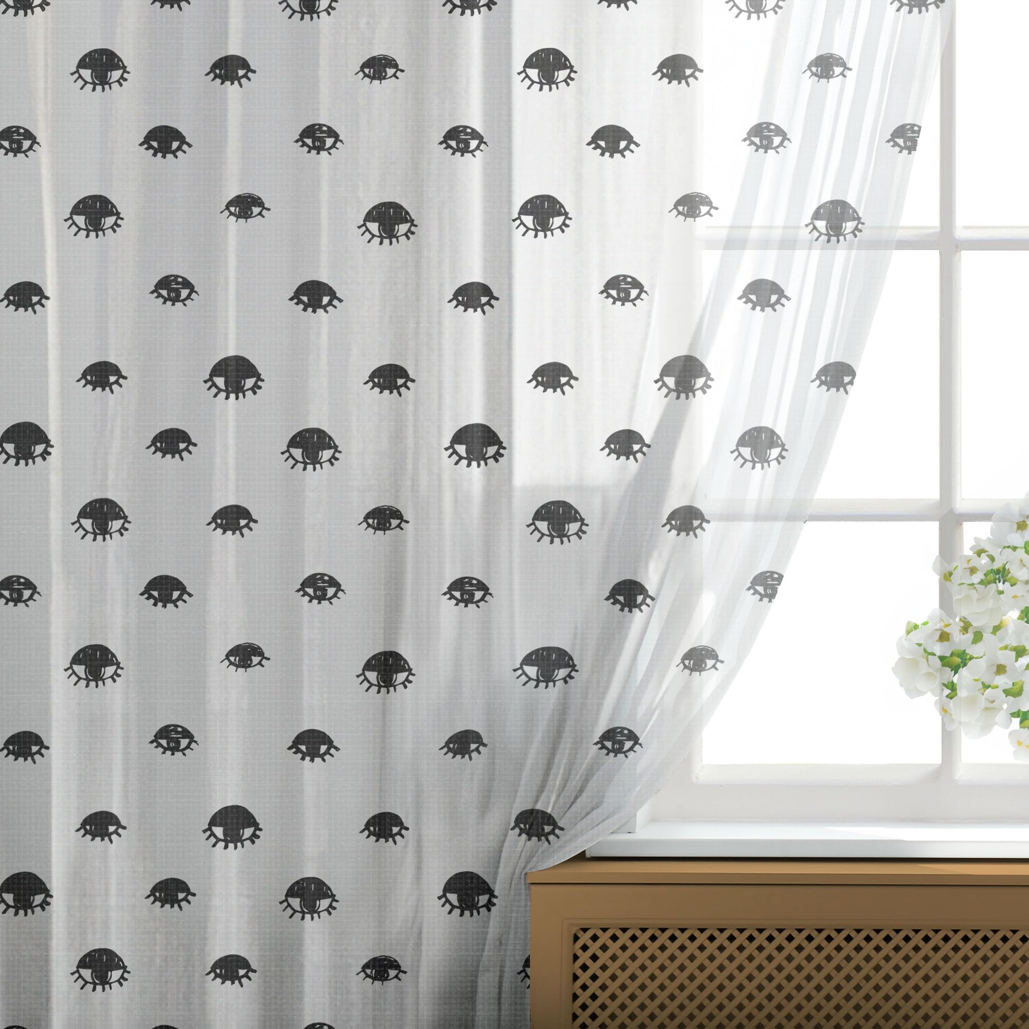 Ambesonne Black & White Bohemian Eyelash Tulle Curtains - Hand Drawn Design, Rod Pocket Sheer Drapes (2 Panels, 108