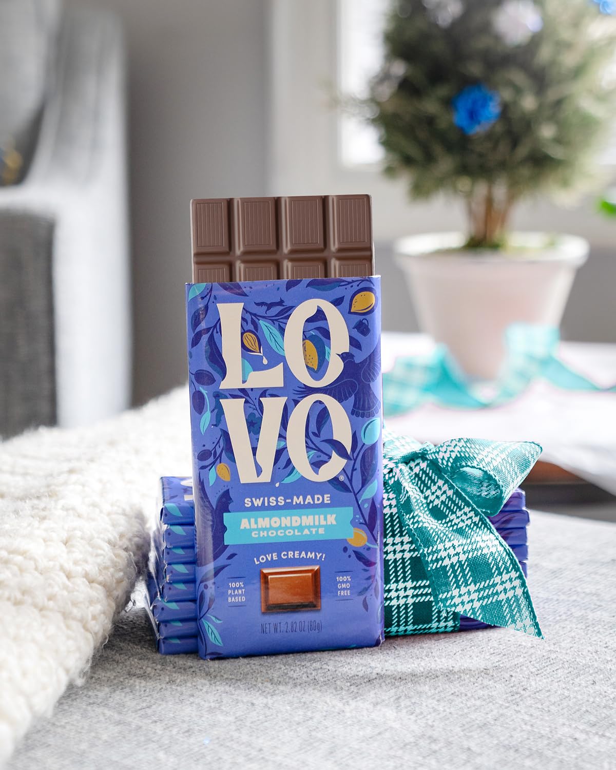 LOVO Almondmilk Chocolate Bar - 100% Plant-Based Vegan Milk Chocolate Alternative, Dairy-Free, Gluten-Free, Creamy Swiss-Made Chocolate with Almondmilk, RFA Certified, 2.82oz (4-Pack) - Perfect for Vegan Desserts, Healthy Snacking & Gift Giving