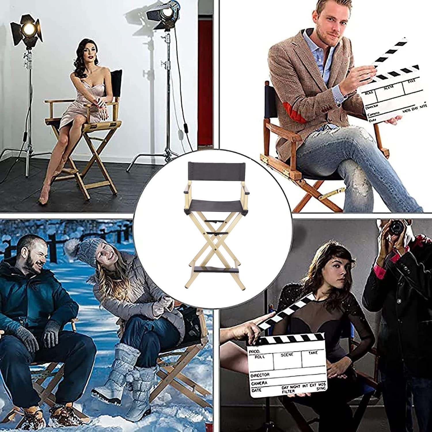 Portable Aluminum Folding Director Chair - Makeup Artist Chair for Beauty Salon, Dressing Room & Studio - Lightweight Outdoor Chair for Professional & Home Use