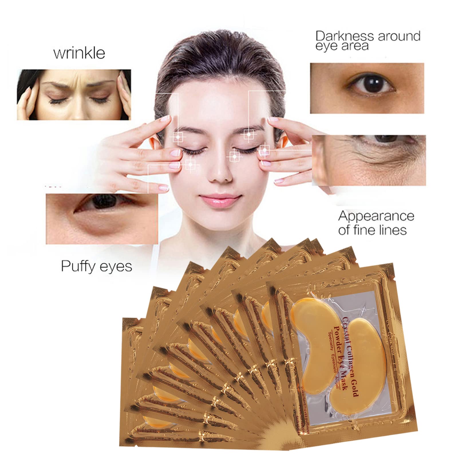 MEICOLY Gold Collagen Eye & Lip Mask Set - Anti-Aging Gel Patches for Dark Circles, Wrinkles & Puffiness - Hydrating Under Eye Treatment with Crystal Technology (30 Pads in Gift Box) - Perfect for Night Care, Travel & Spa Days