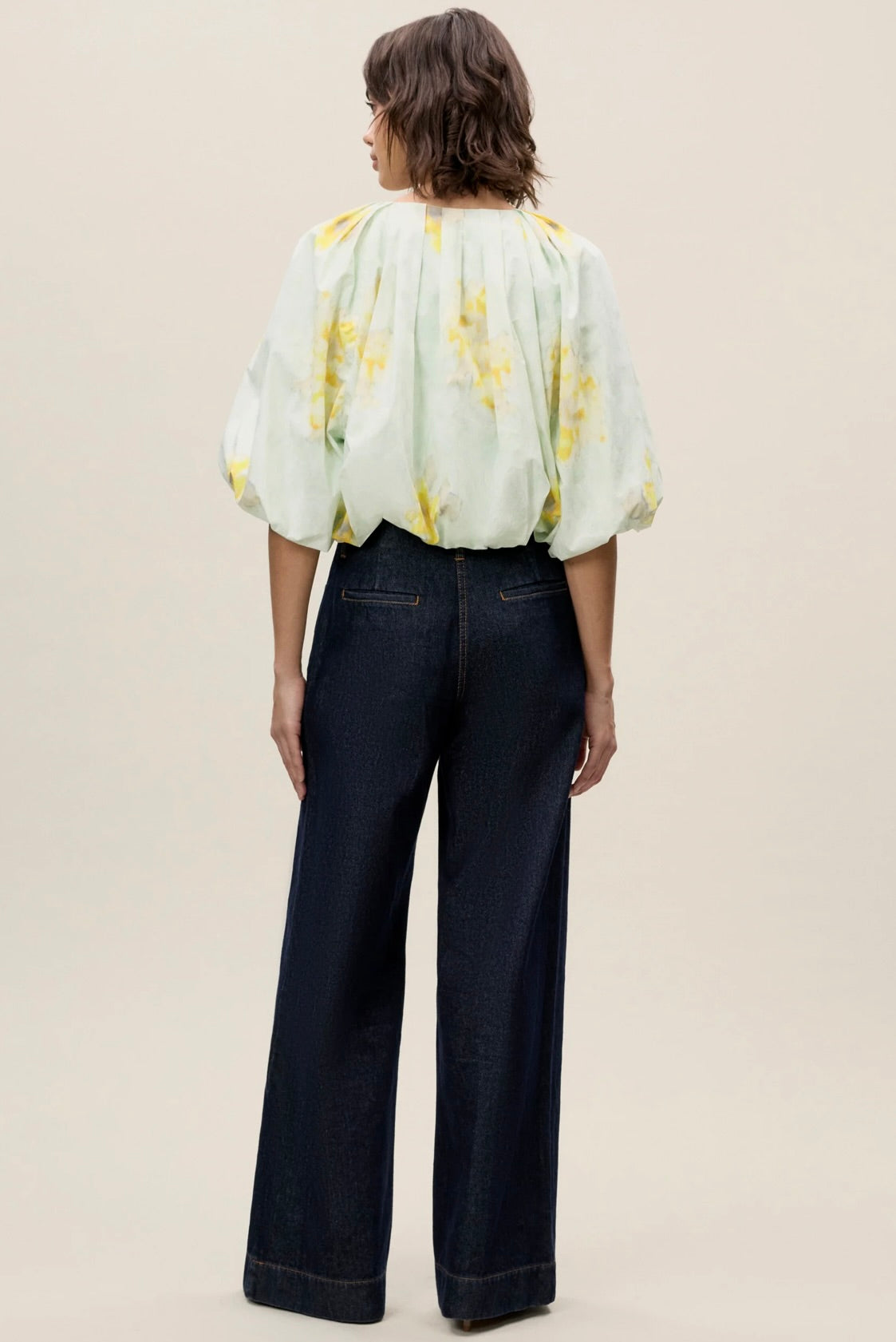 Yara Poplin Bubble Top in Sage Combo - Women's Fashion Blouse for Casual Wear, Office Outfits & Summer Style