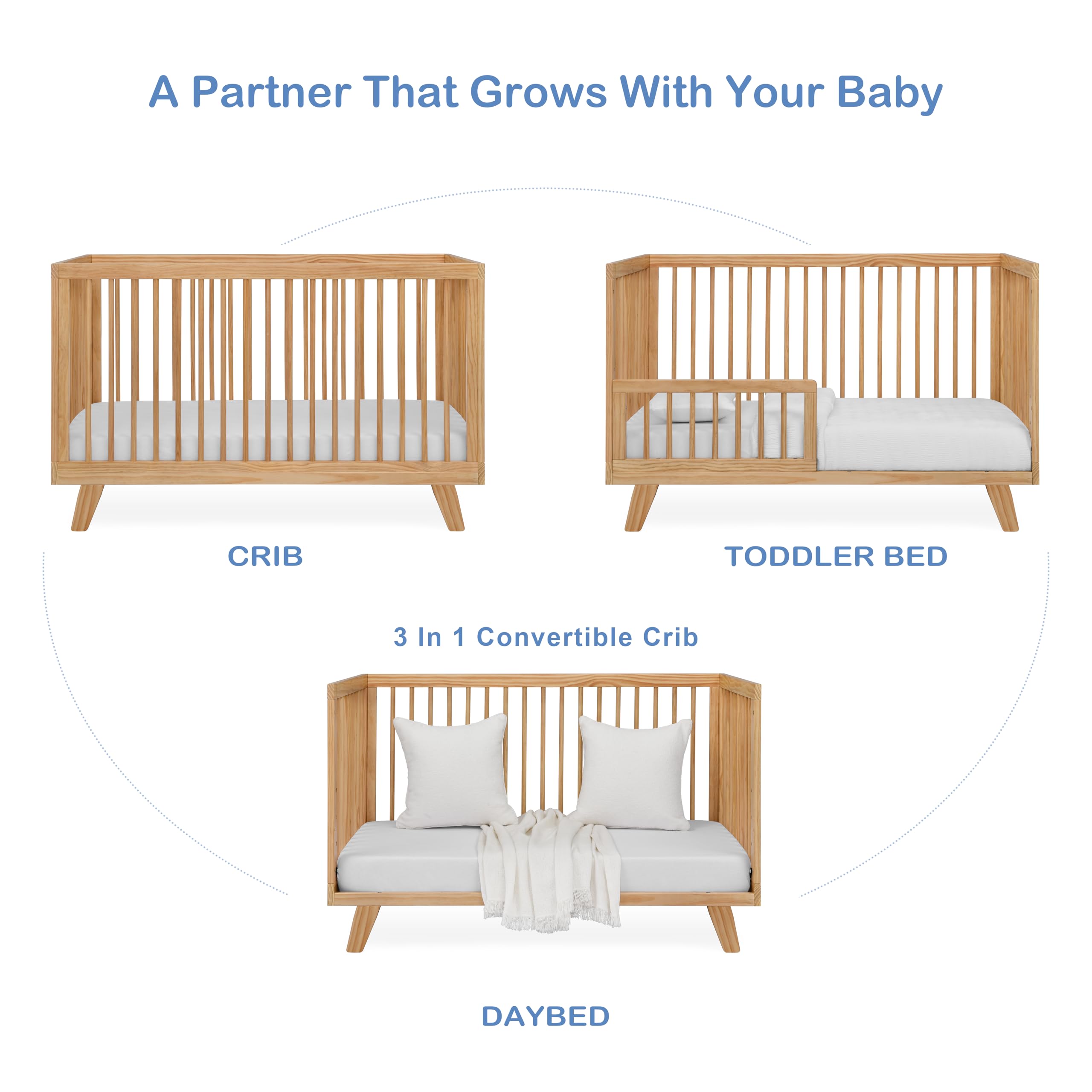 Astin 3-in-1 Convertible Baby Crib in Natural - Converts to Toddler Bed & Daybed | Fits Standard Full-Size Crib Mattress | 4 Adjustable Heights | Perfect Nursery Essential for Newborns to Toddlers