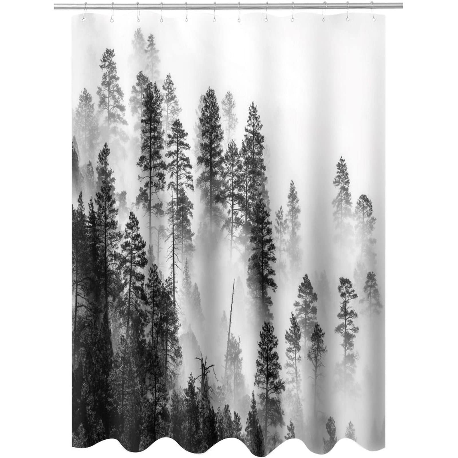 Misty Forest Tree Foggy Shower Curtain - Waterproof Bathroom Decor with Hooks 72x72 Inch - Nature Scenery Landscape Design for Bathtub & Shower - Perfect for Spa-Like Relaxation & Modern Bathroom Aesthetics