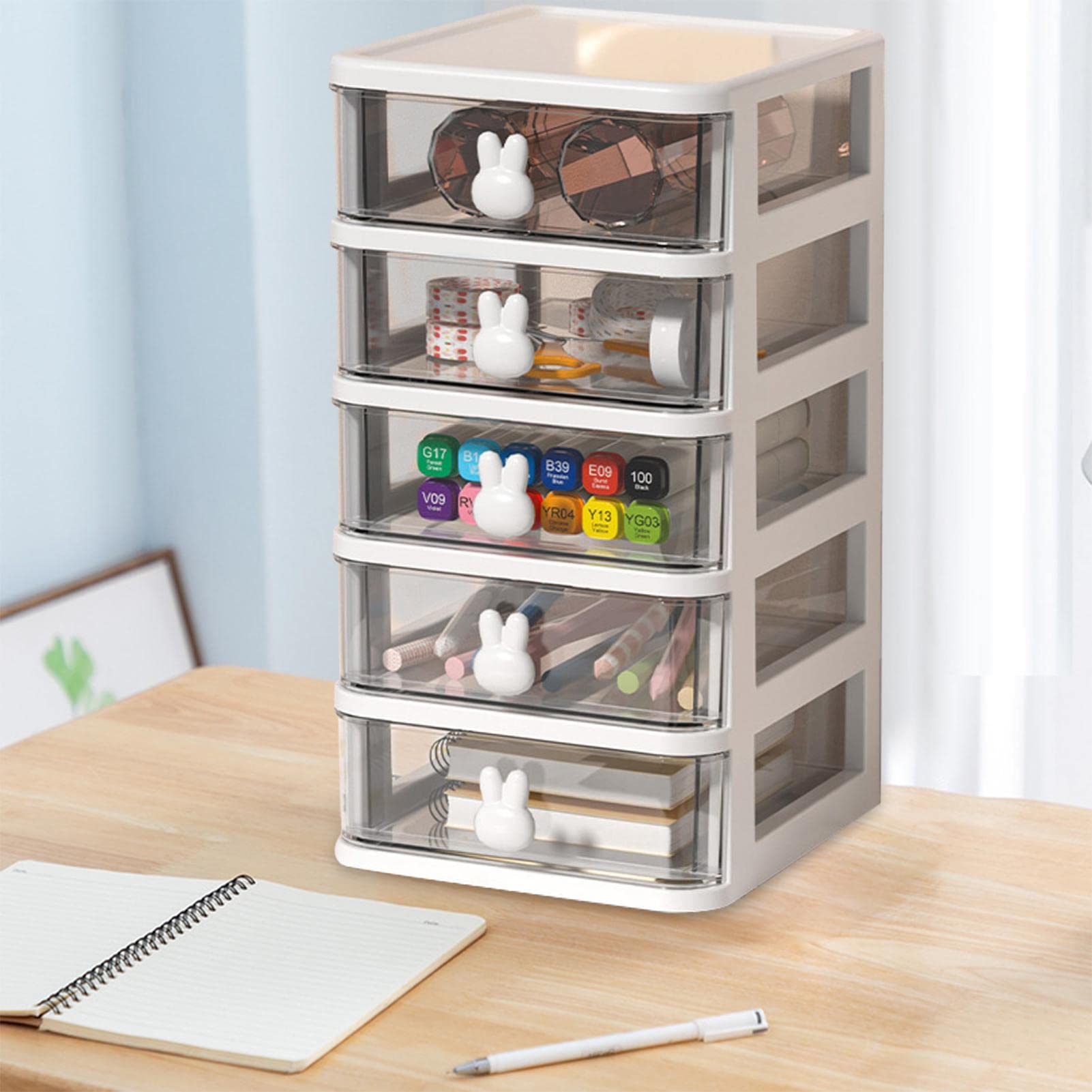 Cute Transparent 4-Tier Cosmetic Organizer for Makeup & Stationery Storage