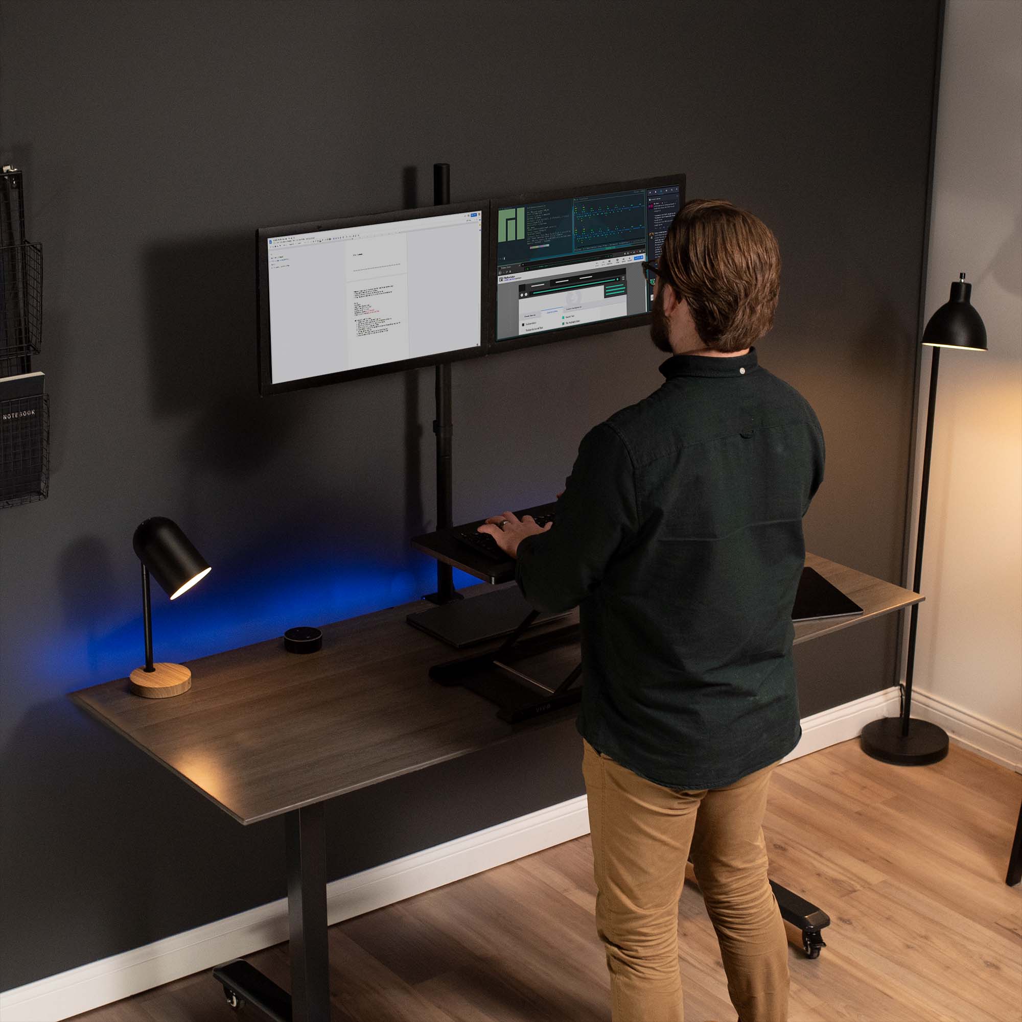 Dual Monitor Stand for 13 to 27 Inch Screens - Adjustable Extra Tall Desk Mount for Home & Office Workspace - Perfect for Multi-Screen Setup and Ergonomic Viewing