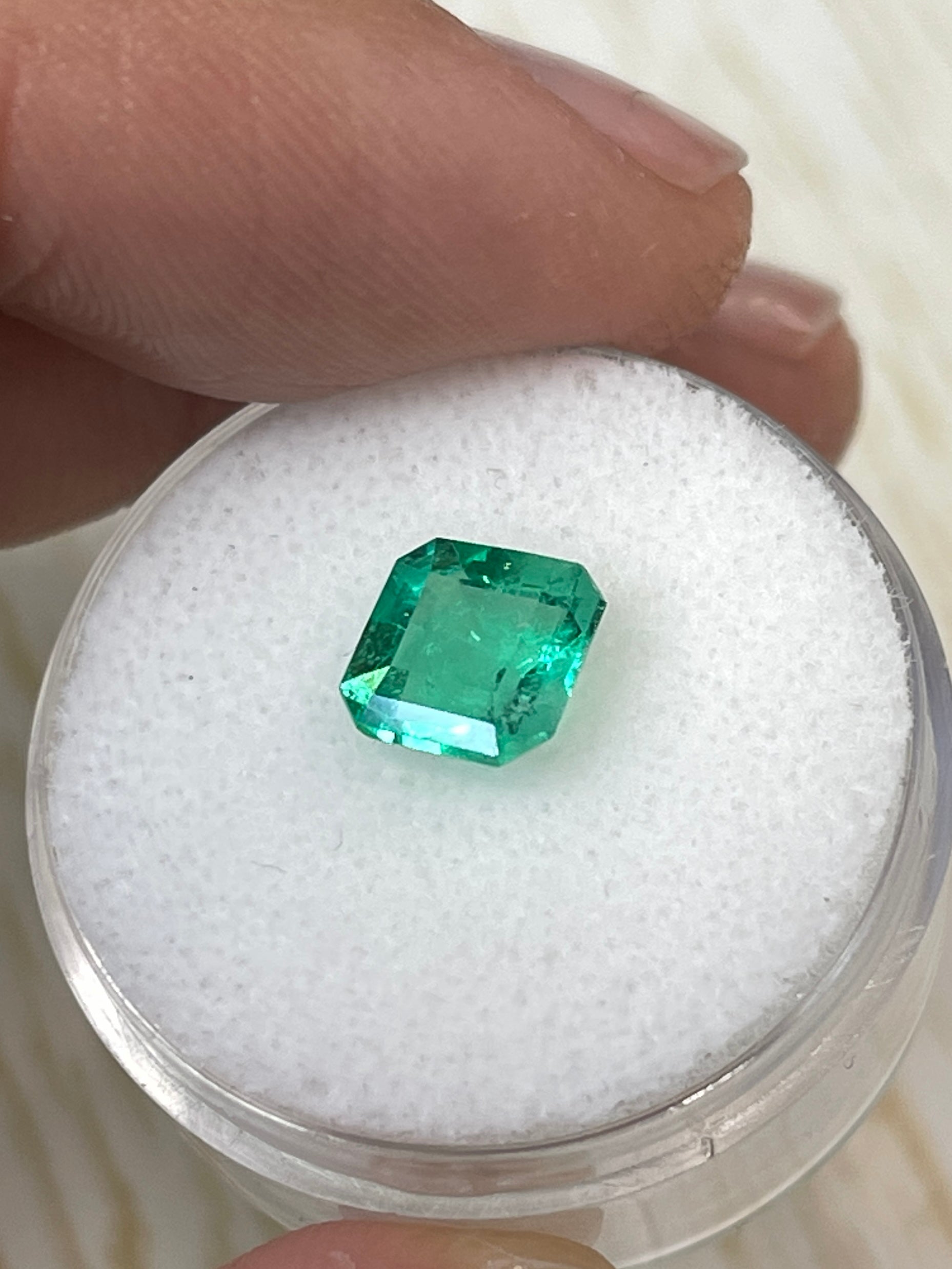 1.64 Carat Natural Colombian Emerald - 7.4x7.3mm Yellowish Green Asscher Cut Loose Gemstone for Jewelry Making, Engagement Rings & Fine Collections