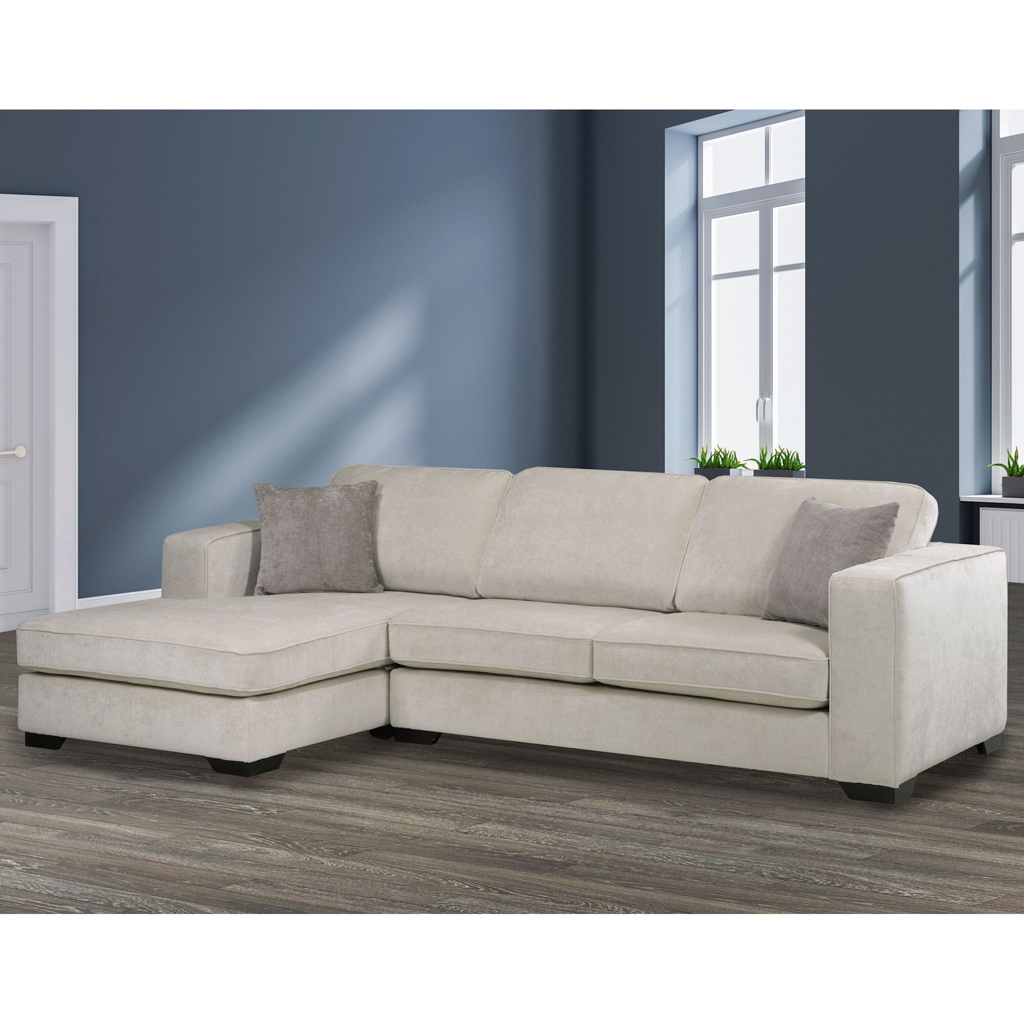 Amber 2-Piece Sectional Sofa with Chaise Lounge in Cream | Modern L-Shaped Living Room Furniture for Small Spaces | Perfect for Apartments, Condos & Family Gatherings