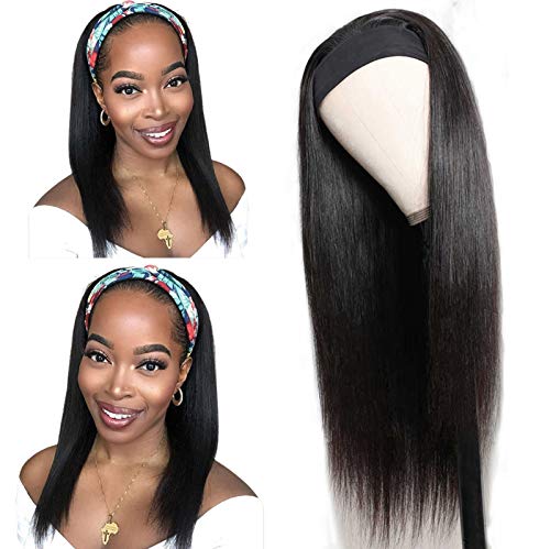 Glueless No Lace Front Headband Wigs - 12 Inch Straight Brazilian Virgin Remy Human Hair - 150% Density Natural Black Half Wigs for Black Women - Perfect for Daily Wear, Parties & Protective Styling