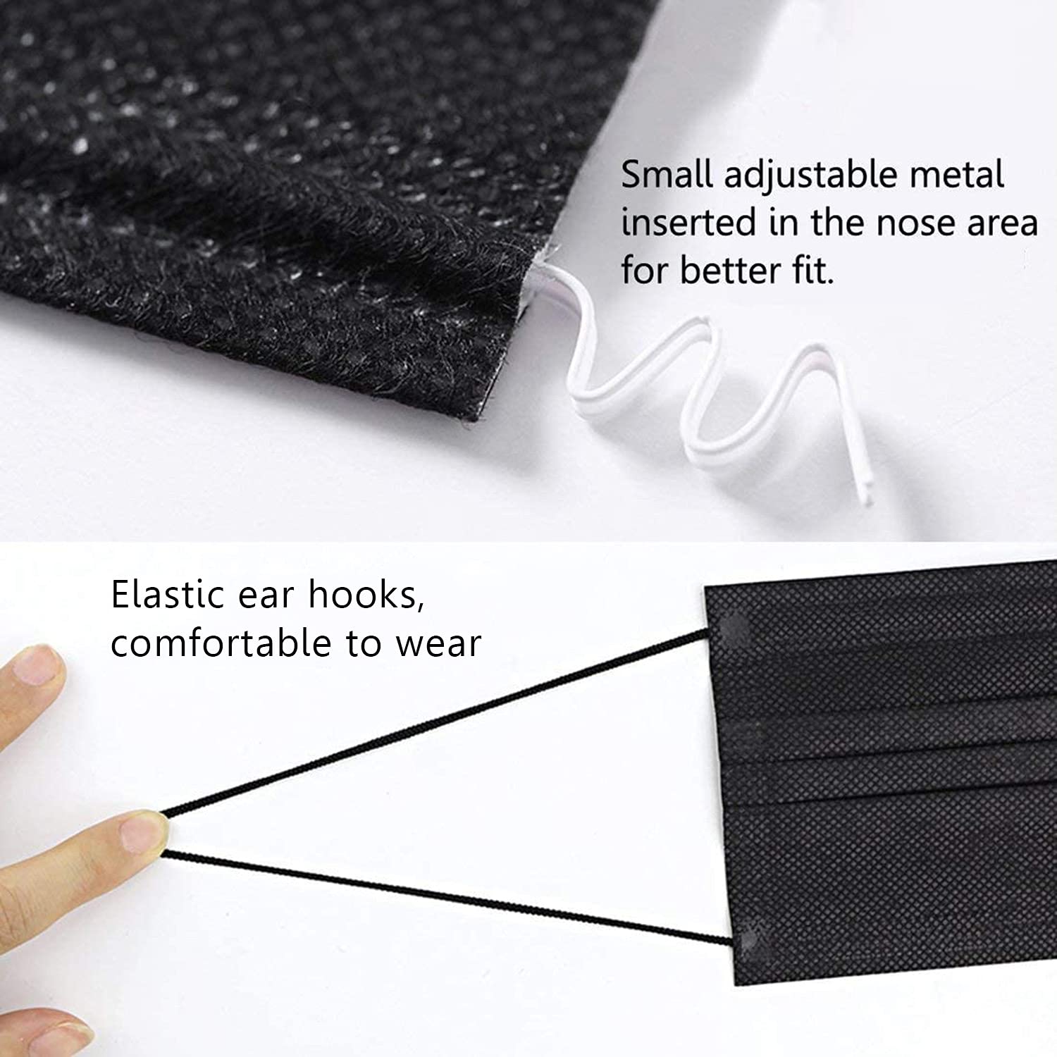 100-Pack Black Disposable 3-Ply Face Masks - Breathable, Comfortable & Lightweight for Daily Use, Travel, Work, and Public Safety Protection