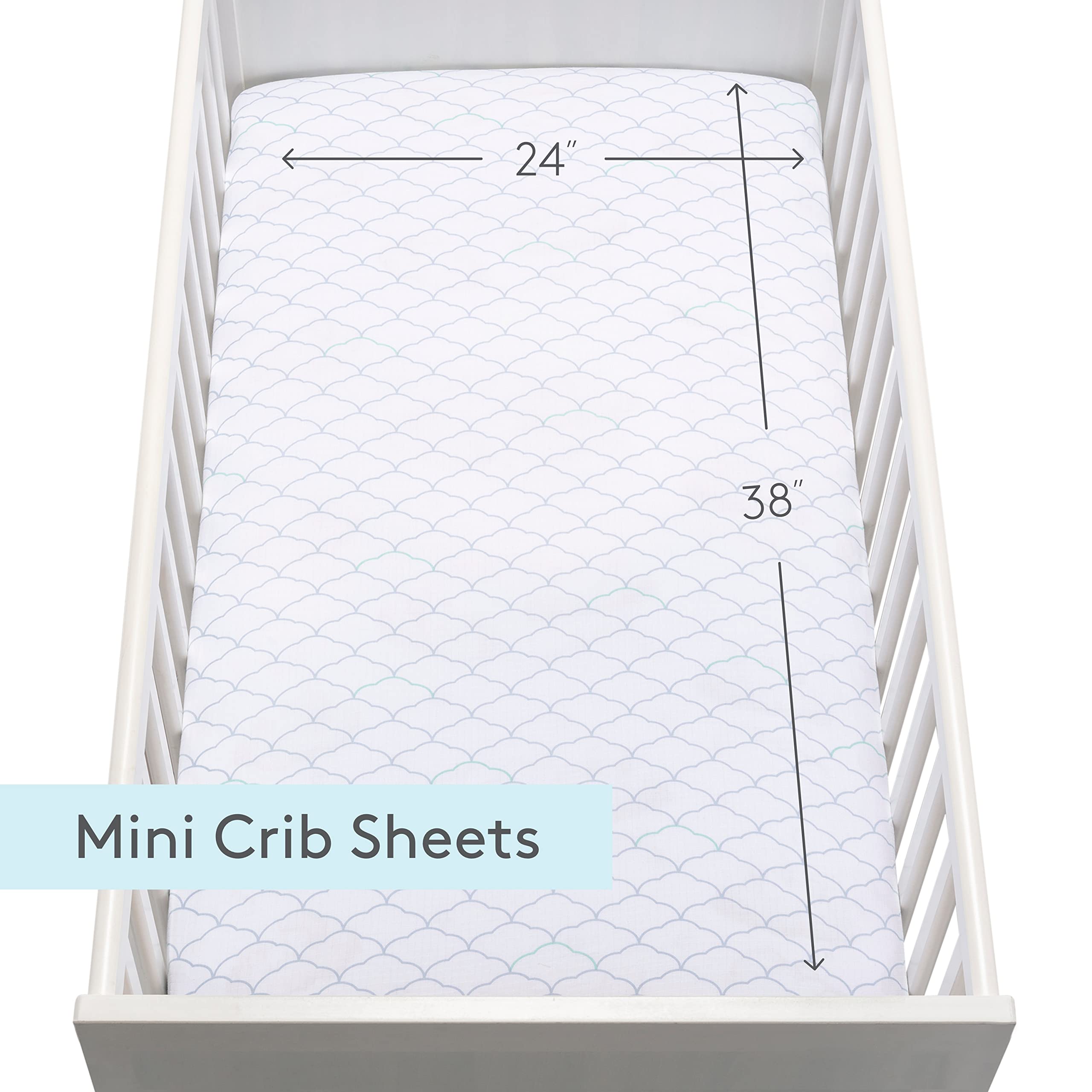 Organic Muslin Cotton Mini Crib Fitted Sheets 2-Pack - Breathable Soft Baby Bedding for 24