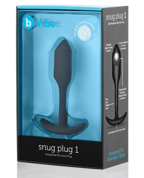 B Vibe Snug Plug 1 - Weighted Silicone Anal Plug for Beginners - Black - Comfortable Wear for Extended Play & Training