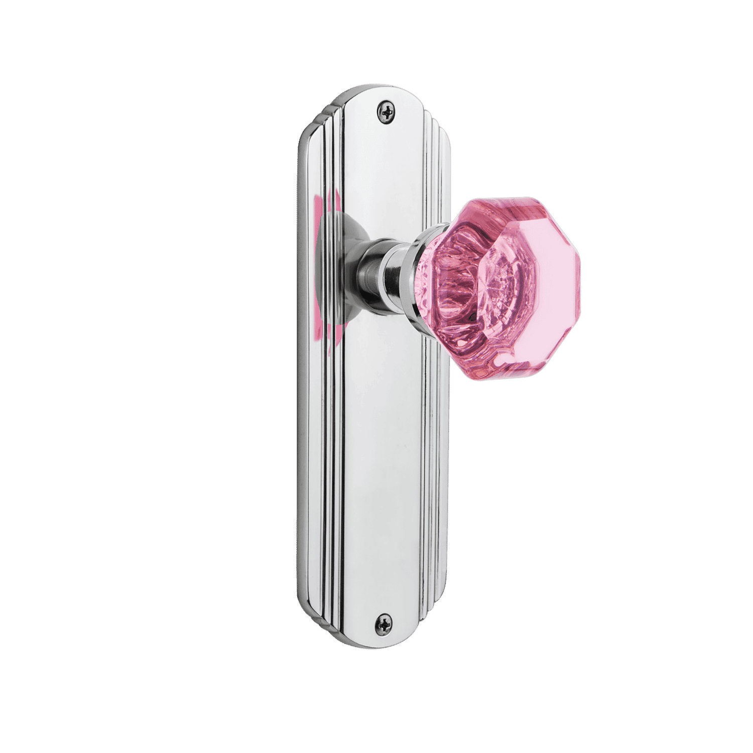Bright Chrome Deco Long Plate with Pink Waldorf Knob - Elegant Kitchen & Dining Tableware for Modern Homes