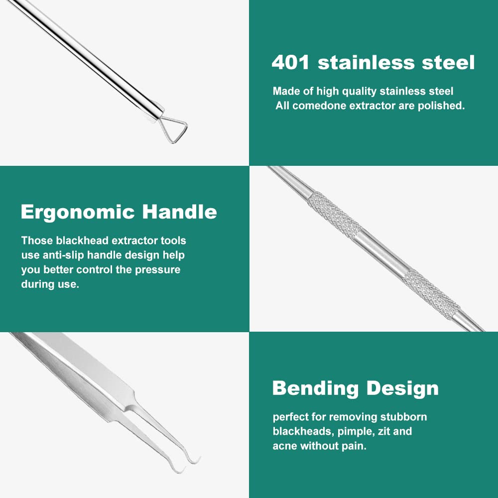 Professional Blackhead Remover & Pimple Popper Tool Kit - 6-Piece Stainless Steel Acne Comedone Extractor for Blackheads, Whiteheads & Blemishes - Safe & Effective Skin Care Tools for Facial Treatment & Spa Use