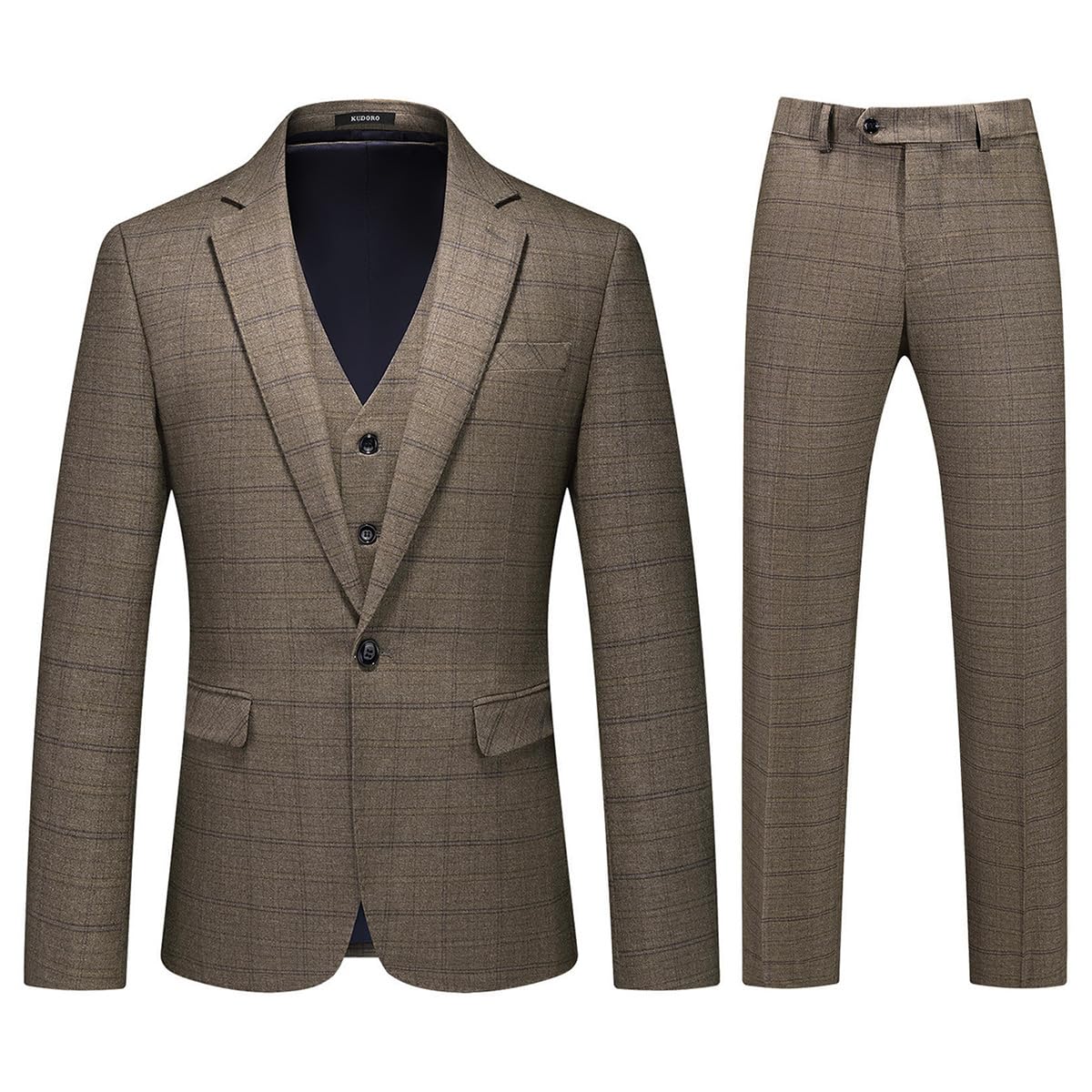 Men's 3-Piece Slim Fit Tweed Suit - Plaid One Button Tuxedo Set for Weddings, Business & Formal Events | Premium Wool Blend Suiting