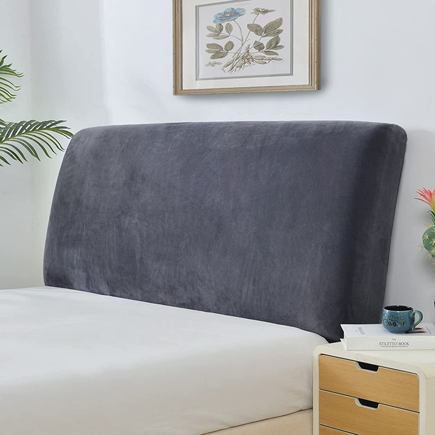 EFELIM Velvet Bed Headboard Slipcover - Super Stretch Dustproof Protector for Full, Queen & California King Size Beds (Grey, Cal King 71