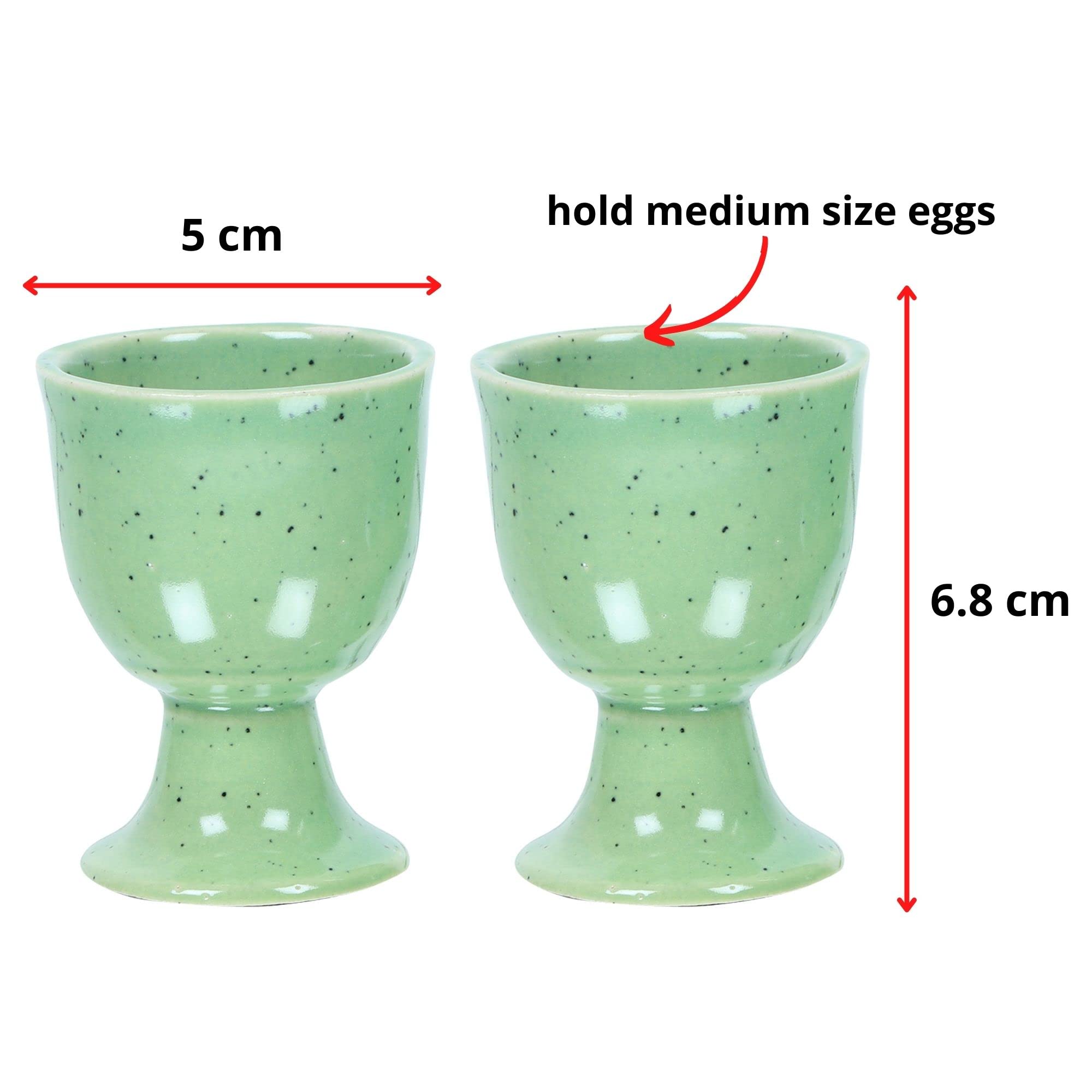 Ceramic Egg Cup Set - Soft Boiled Egg Holder, Pottery Housewarming Gift (Set of 4 with Green Mat) | Perfect for Breakfast, Brunch, Easter Decor & Kitchen Decorations