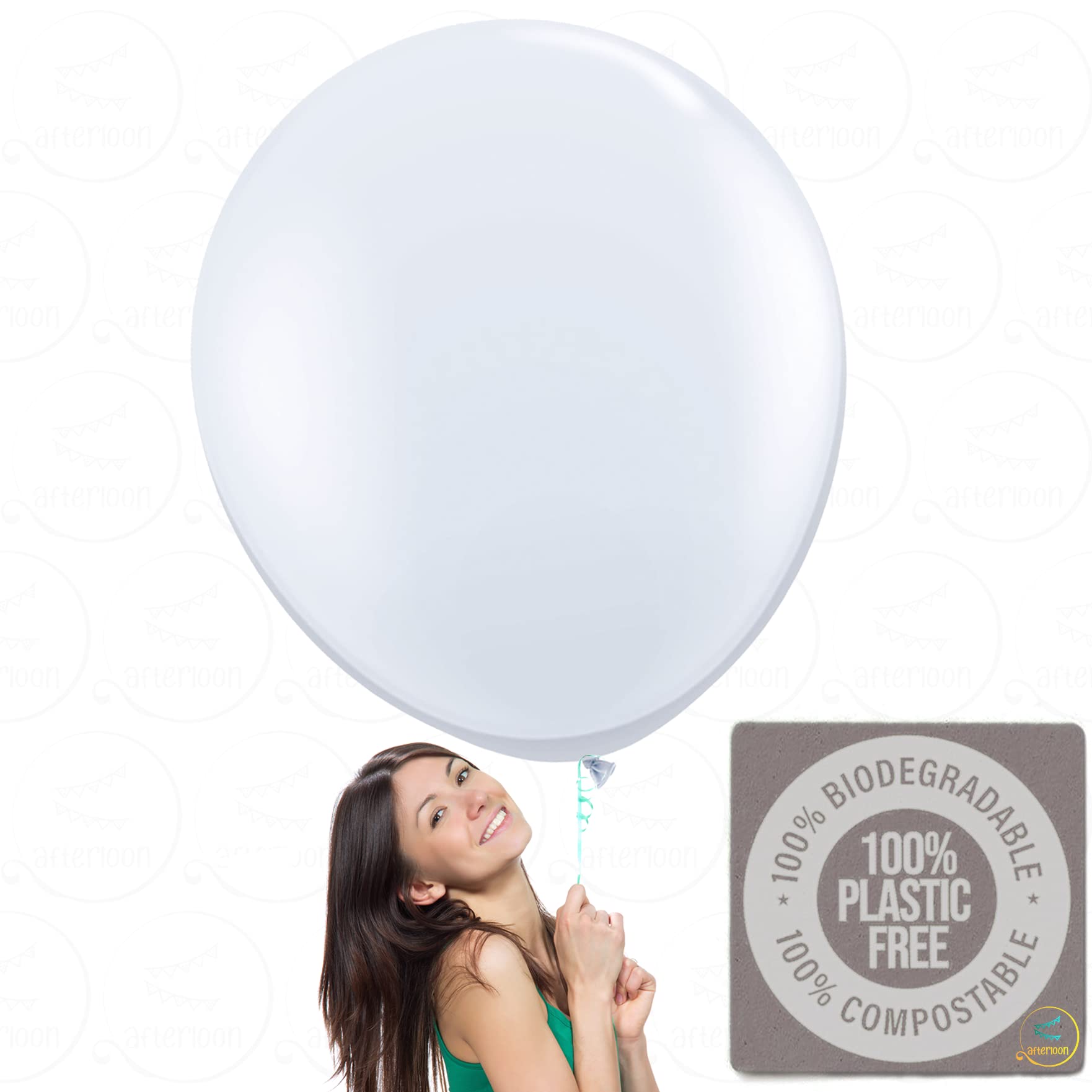 AFTERLOON 36 Inch Biodegradable White Pear Shaped Giant Balloons - 1 Pack Extra Strong Thickened Latex Jumbo Helium Balloons for Baby Showers, Gender Reveals, Weddings, Birthday Parties & Special Event Decorations
