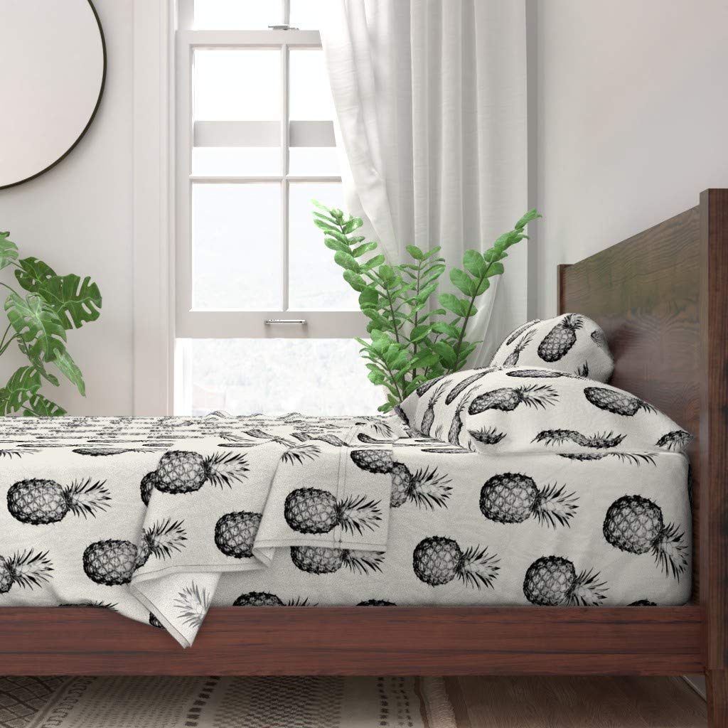 100% Cotton Twin Sheet Set - Pineapple Tropical Print Bedding | Soft & Breathable 3pc Set for Summer | Perfect for Beach House, Guest Room & Dorm Decor