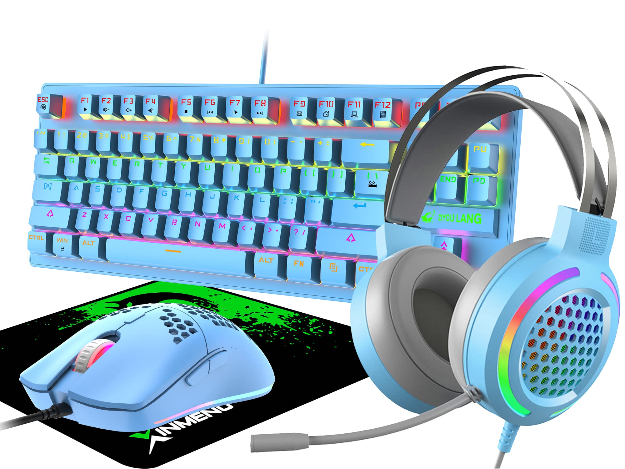LexonElec RGB Gaming Keyboard and Mouse Combo with Mousepad & Headset - Mechanical Keyboard, Ultralight Honeycomb Mouse, Noise-Canceling Mic - Perfect for PC, Laptop Gaming & Office Work