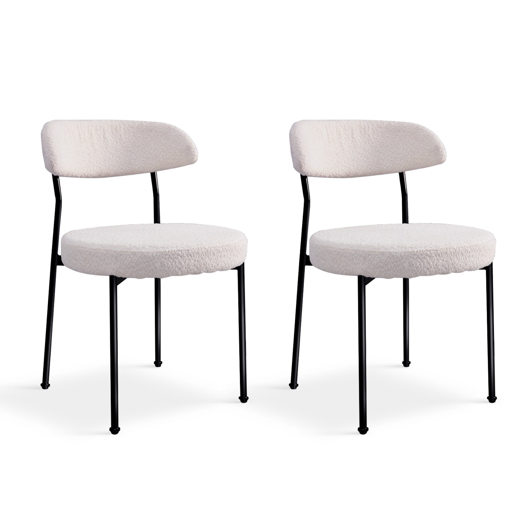 Boucle Upholstered Dining Chairs Set of 2 - Modern Curved Backrest & Sturdy Metal Legs, Beige Velvet Fabric for Dining Room, Kitchen, or Home Office