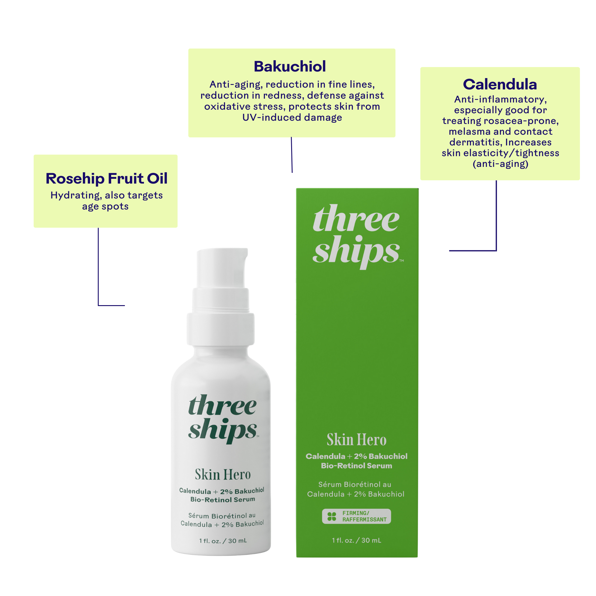 SkinHero™ Calendula + 2% Bakuchiol Bio Retinol Serum - Anti-Aging Face Treatment for Wrinkles & Fine Lines | Day & Night Moisturizer for Glowing Skin