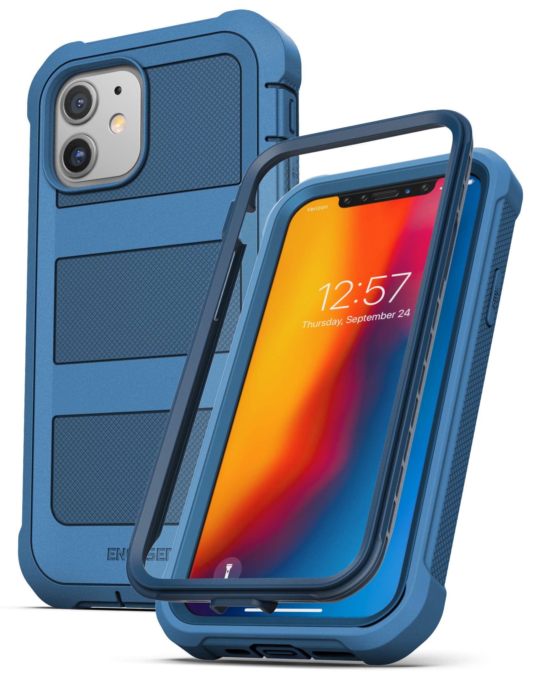 ENCASED Falcon Armor iPhone 12 Case with Built-in Screen Protector | Shockproof Full Body Protection | Blue | Perfect for Outdoor Activities & Daily Use