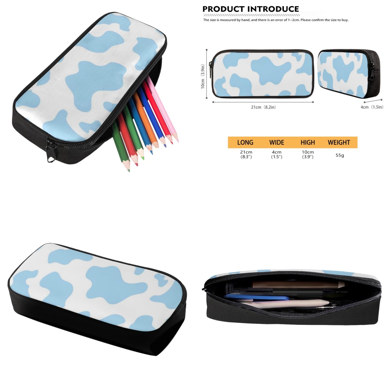 Blue Cow Print Backpack for Girls & Boys - School Book Bag with Lunch Box, Pencil Case, Drawstring Bag & Keychain - Durable Travel Daypack & Satchel for Teens - Perfect for School, Travel & Outdoor Adventures