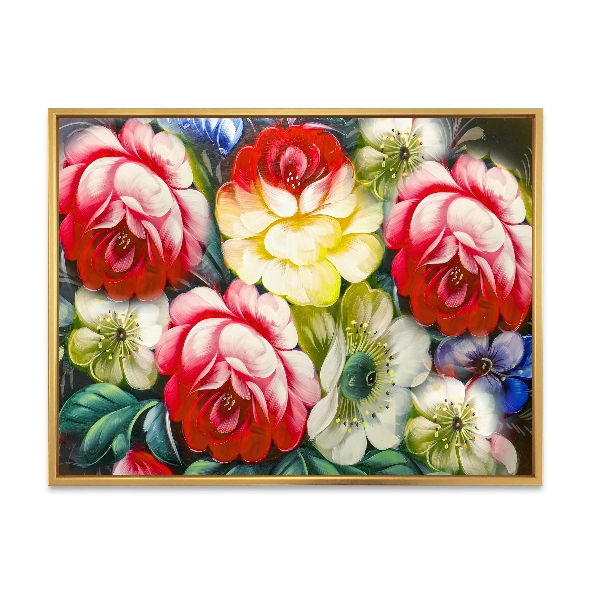 Vintage Vibrant Red & Yellow Flower Still Life Canvas Wall Art Print - Traditional Framed Home Decor for Living Room, Bedroom & Office