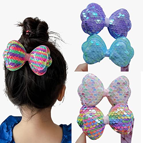 Samyak 5-Piece Cute Sequin Double Bow Layered Sparkled Hair Clips - Alligator Pins Barrettes for Kids & Baby Girls - Perfect for Parties, School, and Everyday Hair Styling