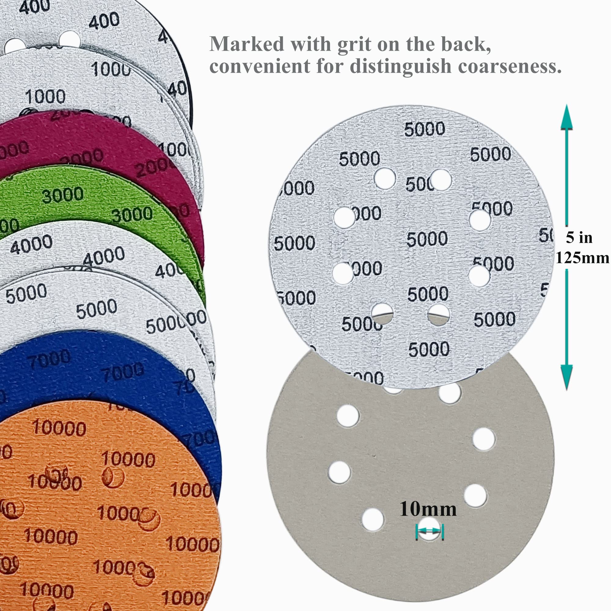 24 PCS 5 Inch 8 Hole Sanding Discs 400-10000 Grit Assortment for Random Orbital Sander - 400/1000/2000/3000/4000/5000/7000/10000 Grit Sandpaper Pads - Perfect for Woodworking, Auto Body Repair & Metal Polishing