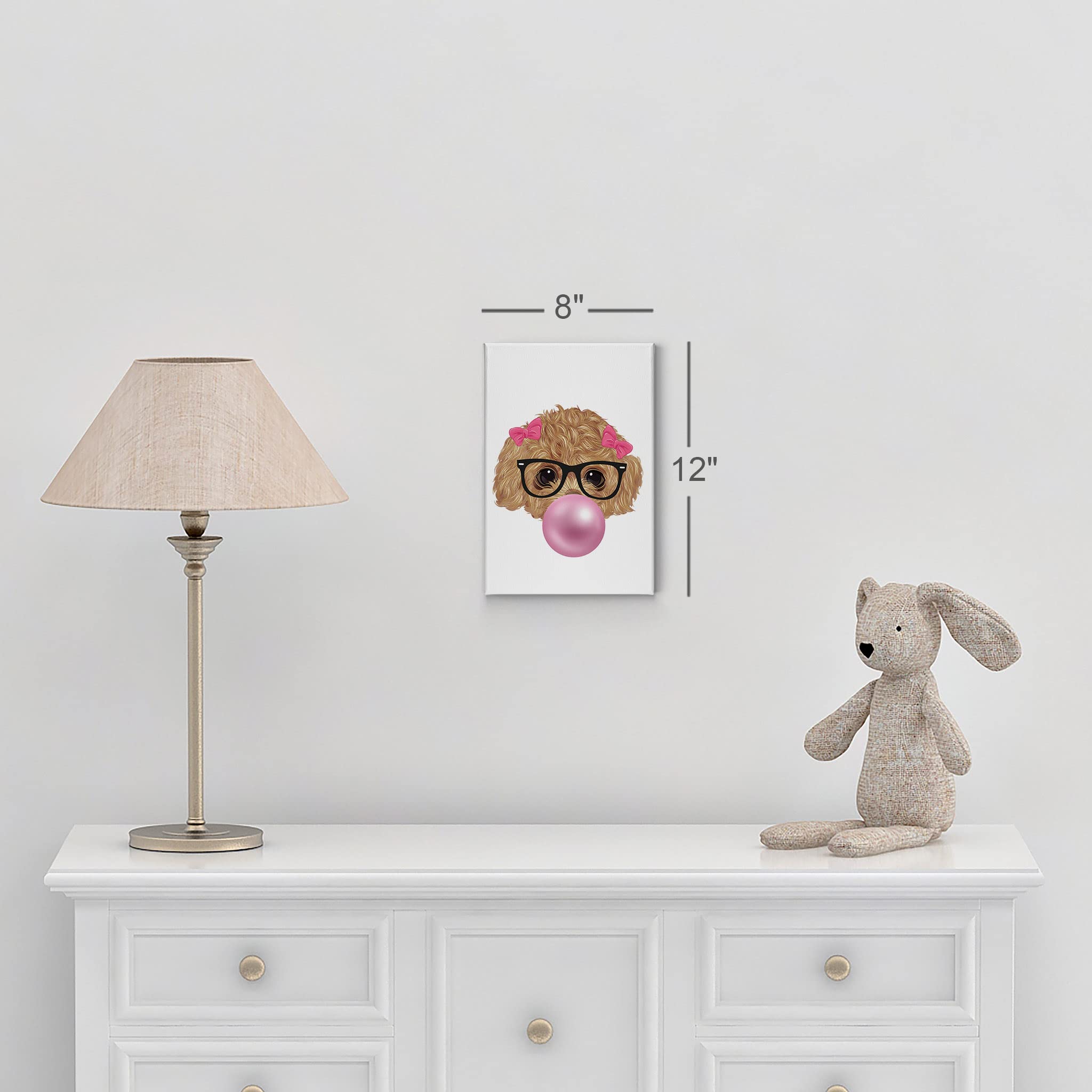 Smile Art Design Toy Poodle Puppy Portrait with Glasses Chewing Bubble Gum - Canvas Wall Art Print for Dog Lovers, Pop Art Decor for Living Room, Bedroom, Nursery - Perfect Gift for Pet Owners (36x24)
