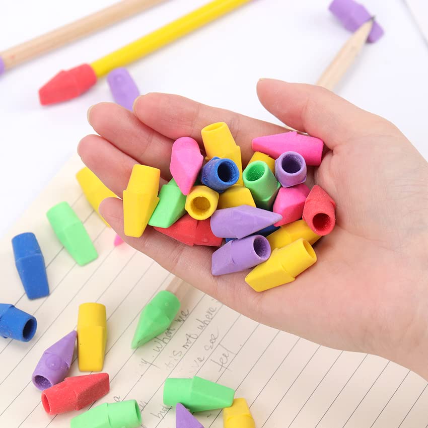 AKOAK 100-Piece Colorful Pencil Eraser Caps - Mixed Colors, Fits Most Standard Pencils for Kids & Students - Perfect for School, Office & Art Projects