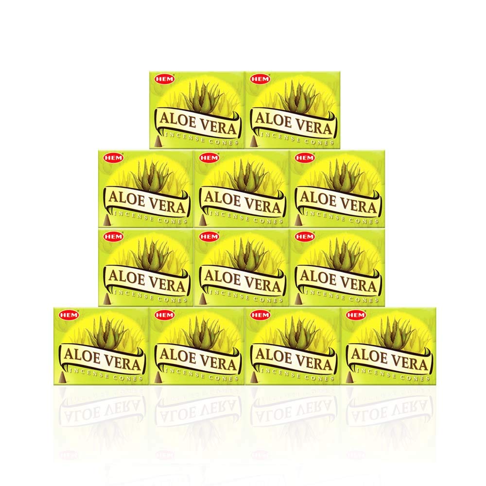 Premium HEM Incense Aloe Vera Sticks - Pack of 12 Boxes (10 Cones Each) | Authentic Indian Incense for Meditation, Yoga & Aromatherapy | Creates Relaxing Atmosphere at Home, Spa or Office