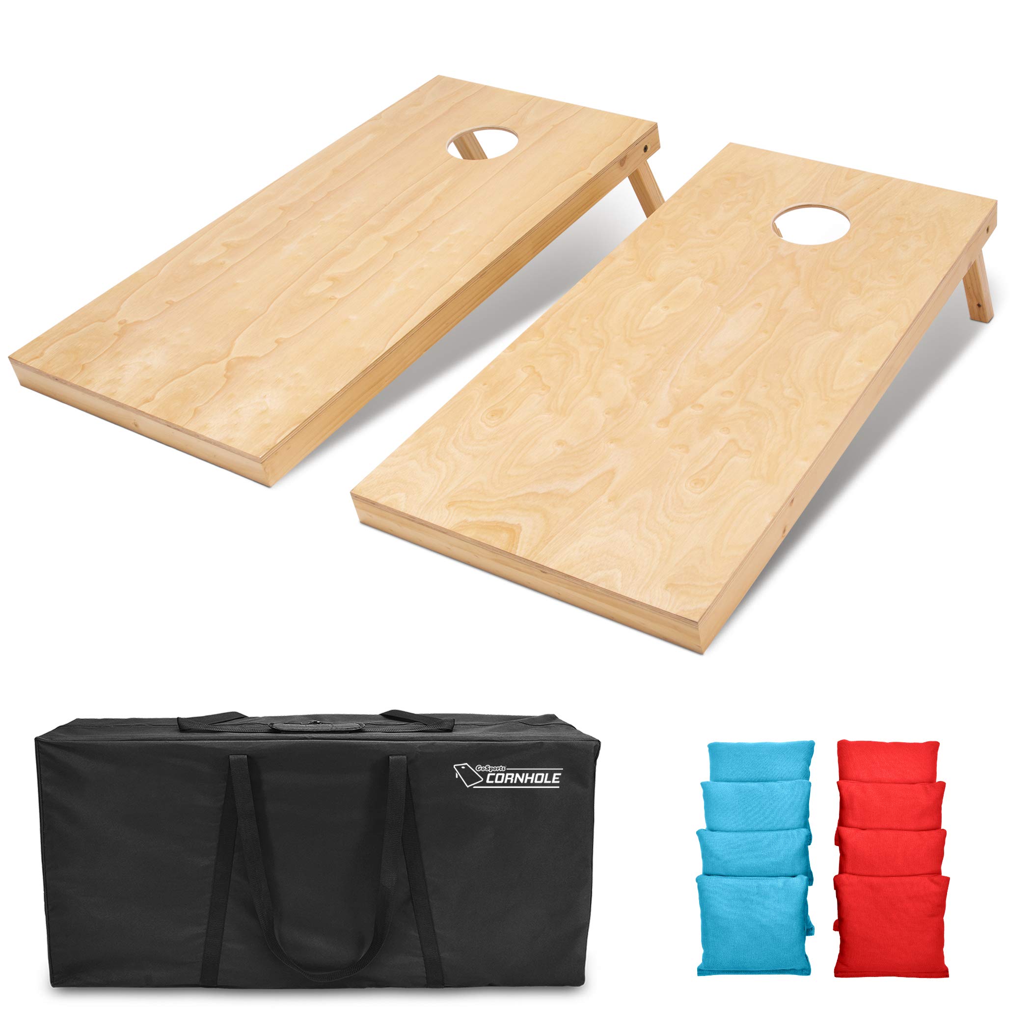 GoSports 4'x2' Regulation Size Wooden Cornhole Boards Set with Carrying Case & 100+ Bean Bag Color Options - Perfect for Backyard Parties, Tailgating, and Outdoor Games