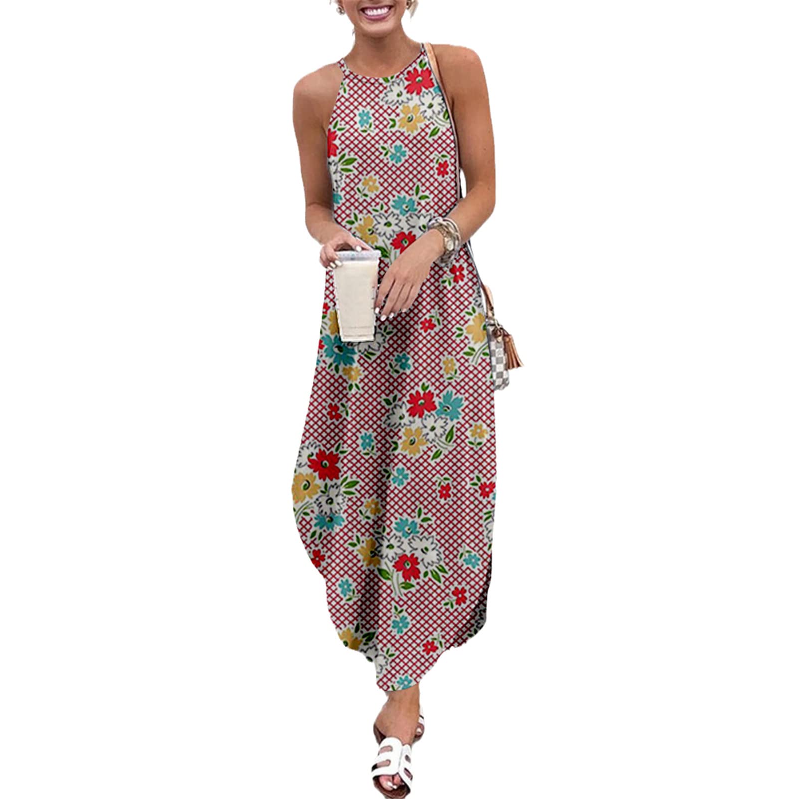 Vintage Floral Print Sleeveless Women's Summer Dress - Casual Sling Long Dress for Women - Perfect for Beach Vacations, Outdoor Parties & Boho Fashion