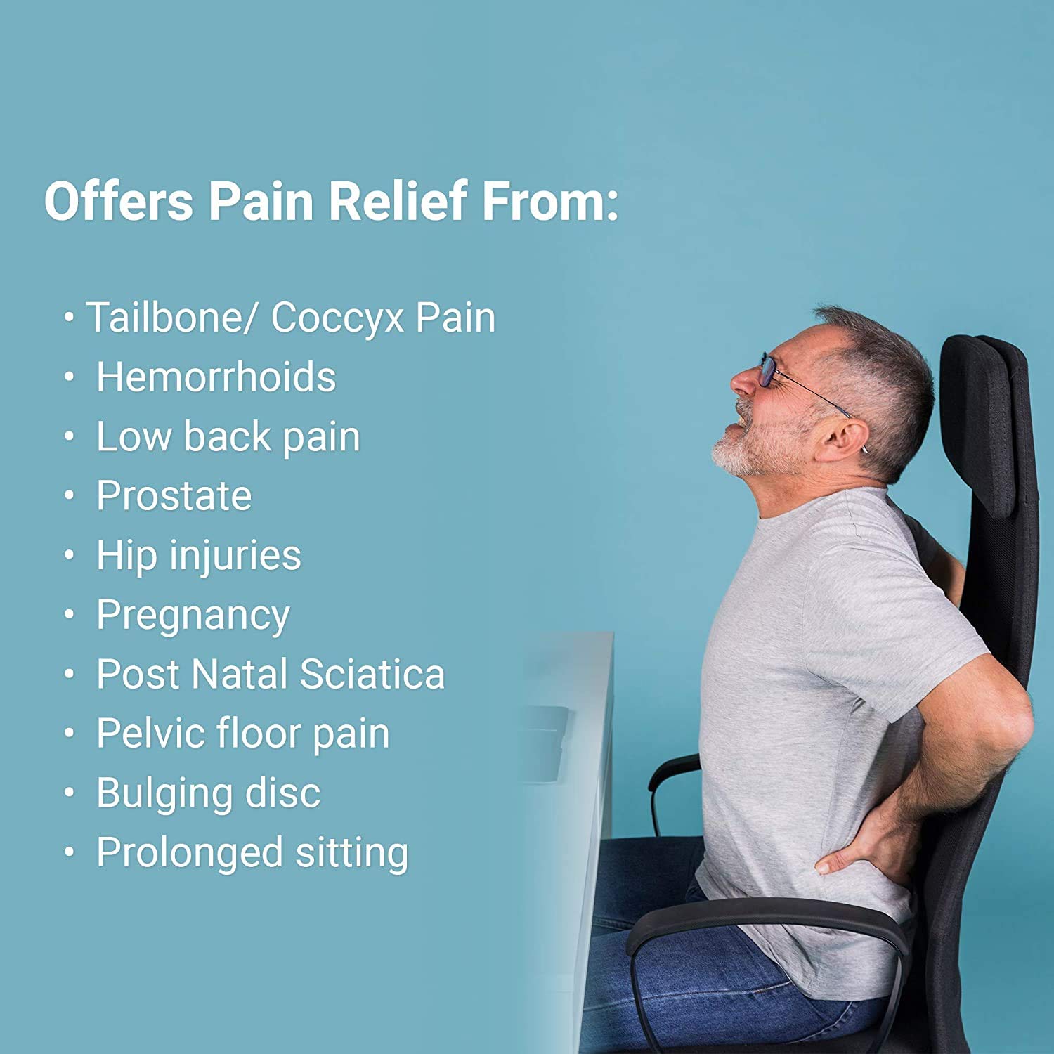 Orthopedic Donut Pillow Seat Cushion for Tailbone & Coccyx Pain Relief - Memory Foam Hemorrhoid & Sciatica Support - Ideal for Pregnancy, Postpartum, Surgery Recovery - Black (Perfect for Office Chairs, Car Seats & Wheelchairs)